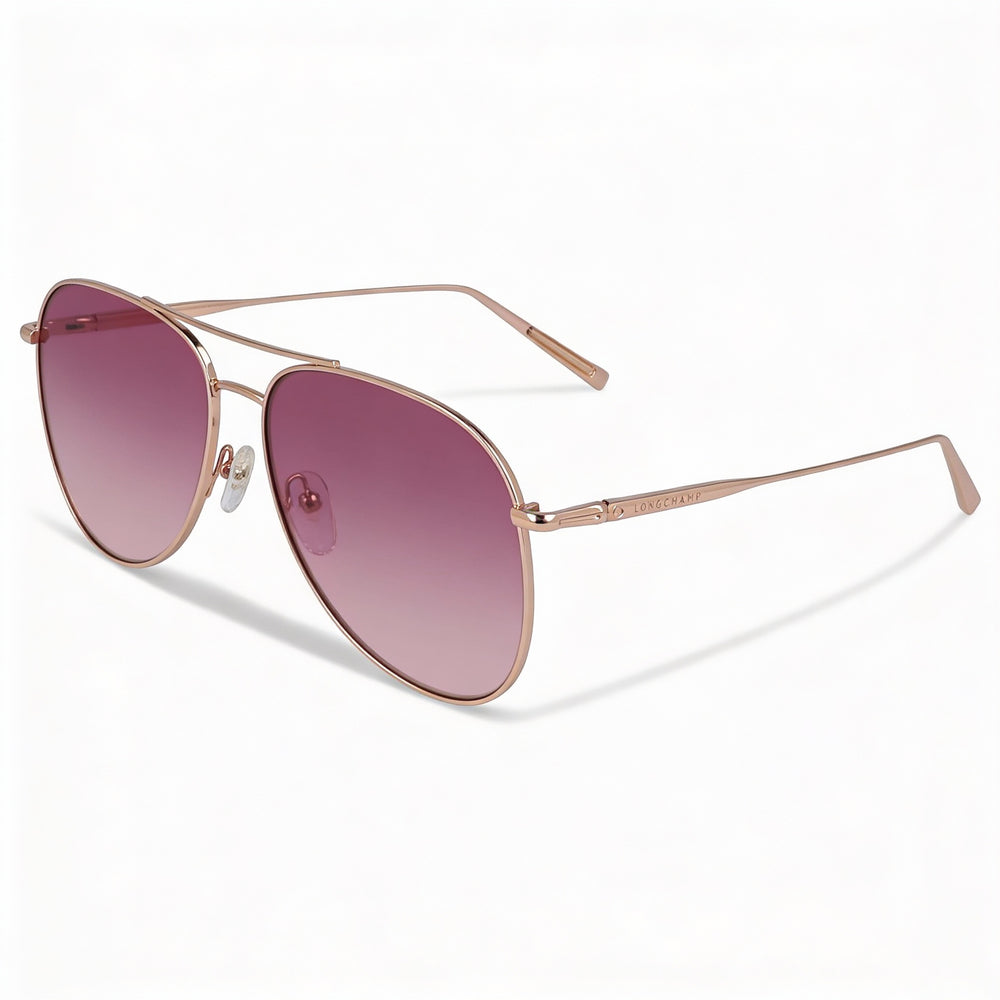 LONGCHAMP Modern Women's Pilot Sunglasses, Rose Gold Metal Frame, Gradient Pink Plastic Lenses, 59mm