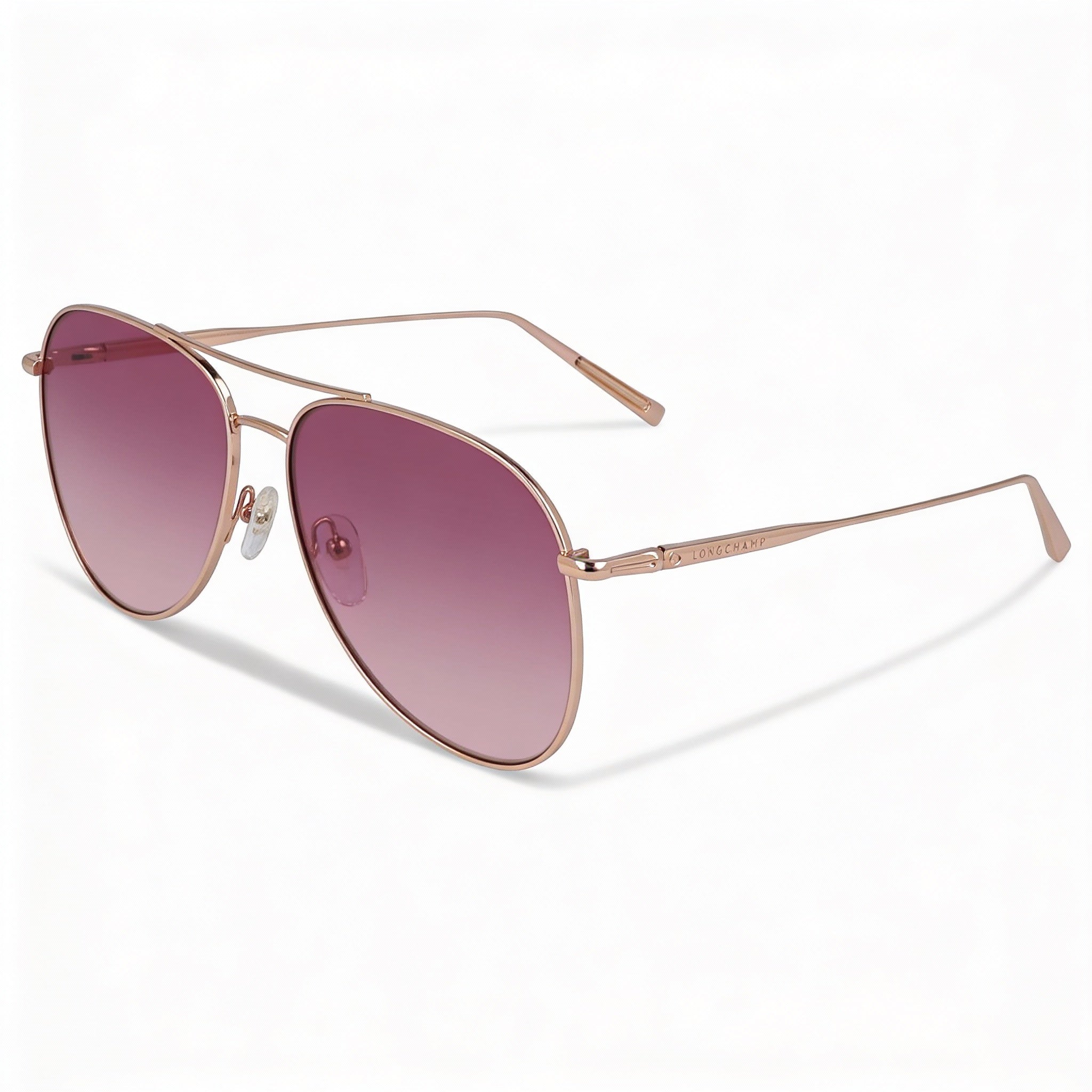Gafas de sol de piloto modernas LONGCHAMP para mujer, montura de metal dorado rosa, lentes de plástico rosa degradado, 59 mm, Photo 1
