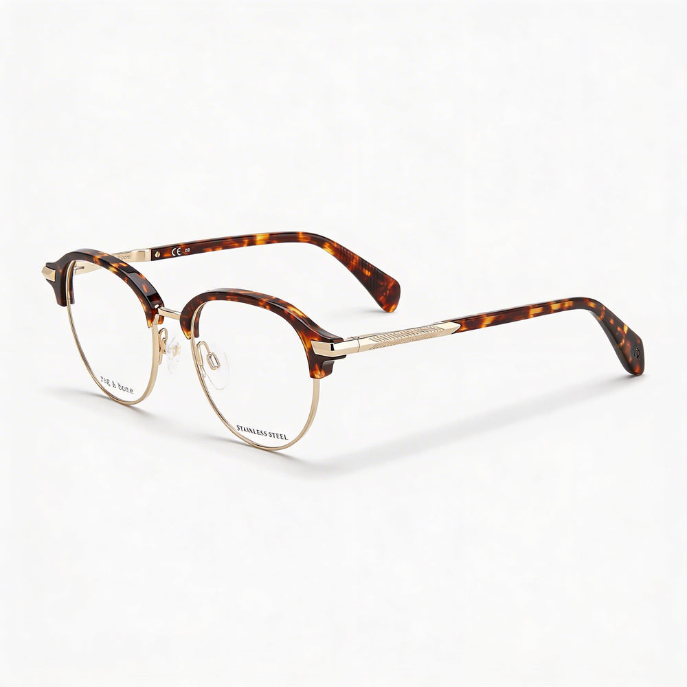 Gafas de sol modernas Rag & Bone para hombre con montura de acero de aleación y lentes color Habana no polarizadas, 48 ​​mm