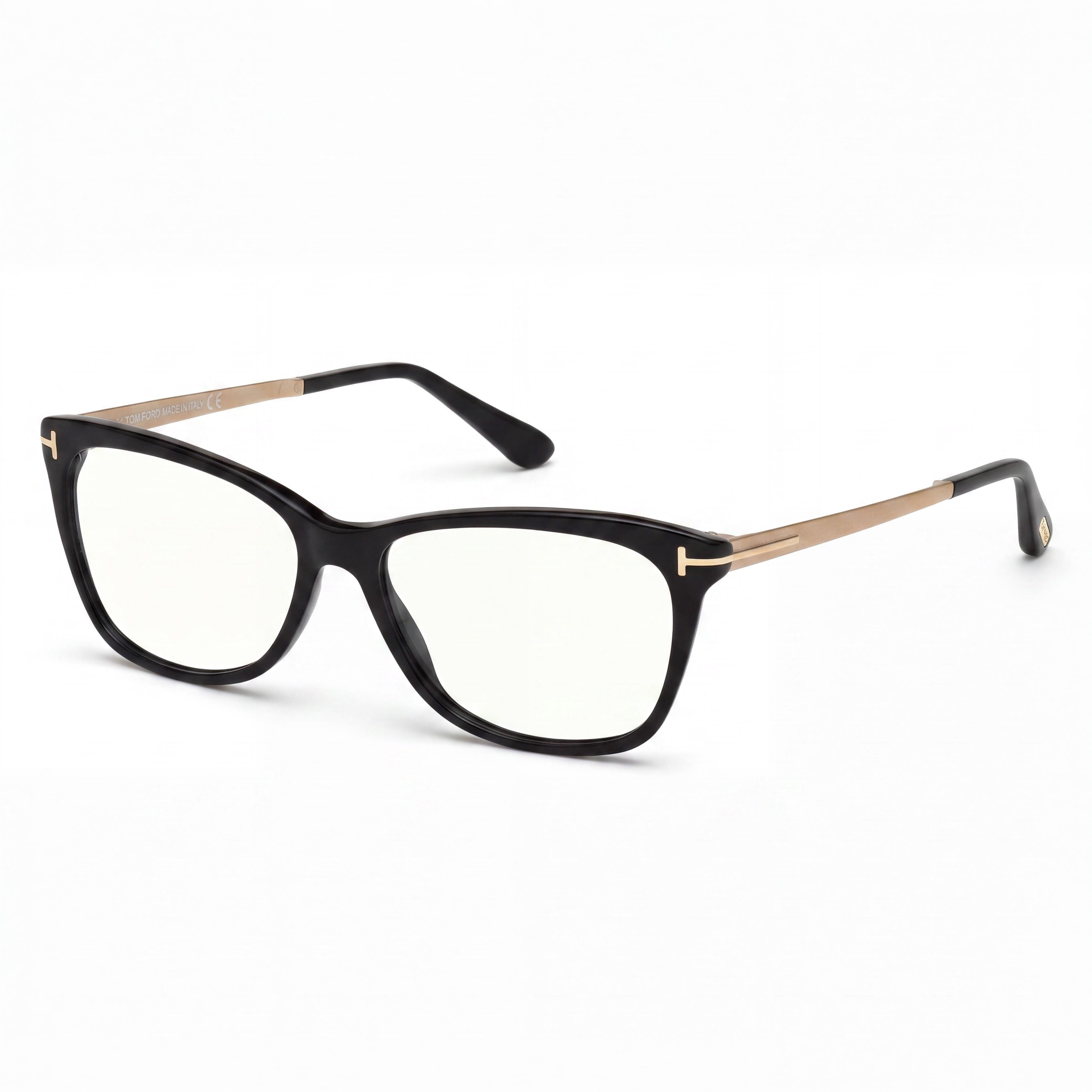 Gafas Tom Ford Modern de montura completa de acetato y metal para mujer, color negro, oro rosa cepillado 52-15, Photo 1