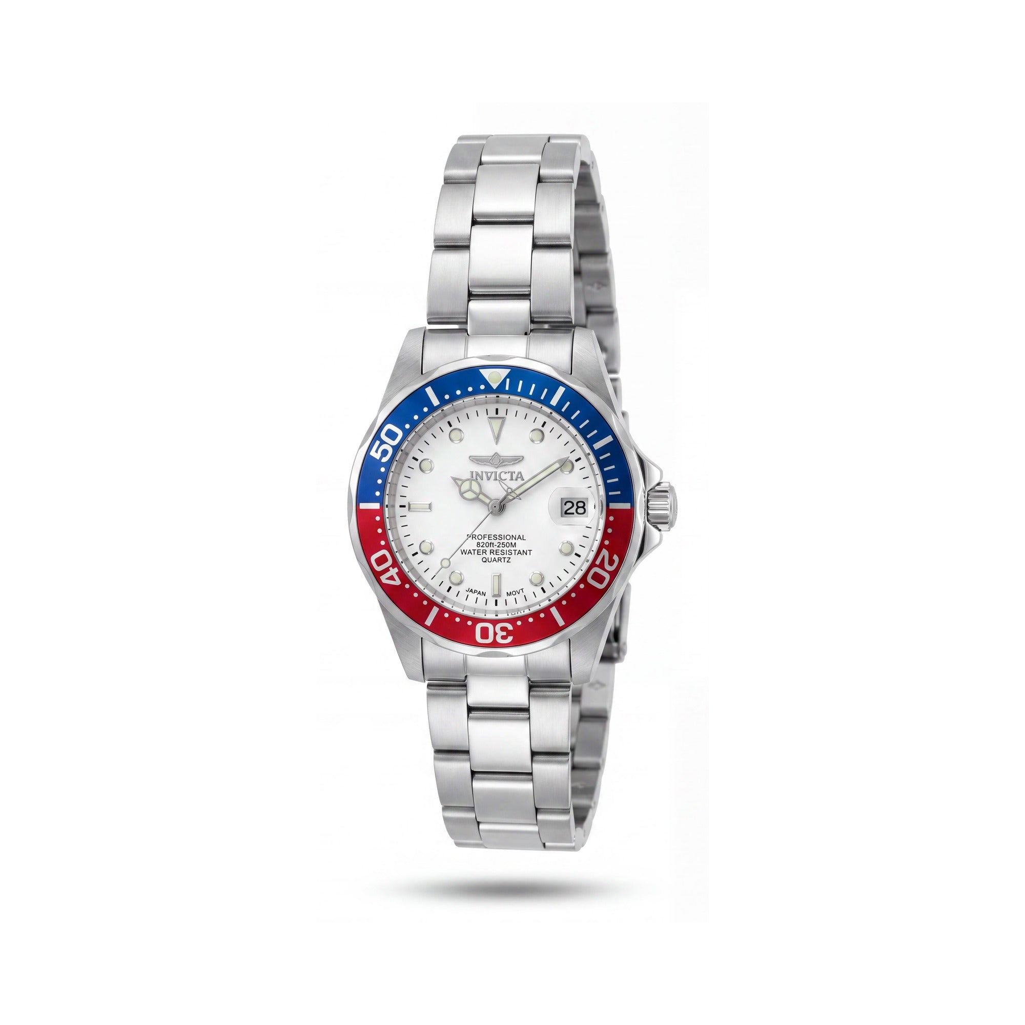 Invicta Pro Diver 8940 Reloj de cuarzo para mujer de acero inoxidable con esfera blanca, 28 mm, resistente al agua 200 m, brilla en la oscuridad, Photo 1