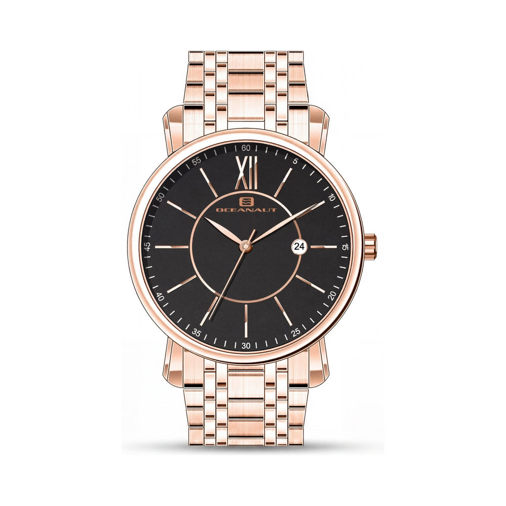 Pulsera Oceanaut para hombre, esfera negra, caja y pulsera de acero inoxidable, movimiento de cuarzo, reloj resistente al agua con mineral resistente a arañazos.