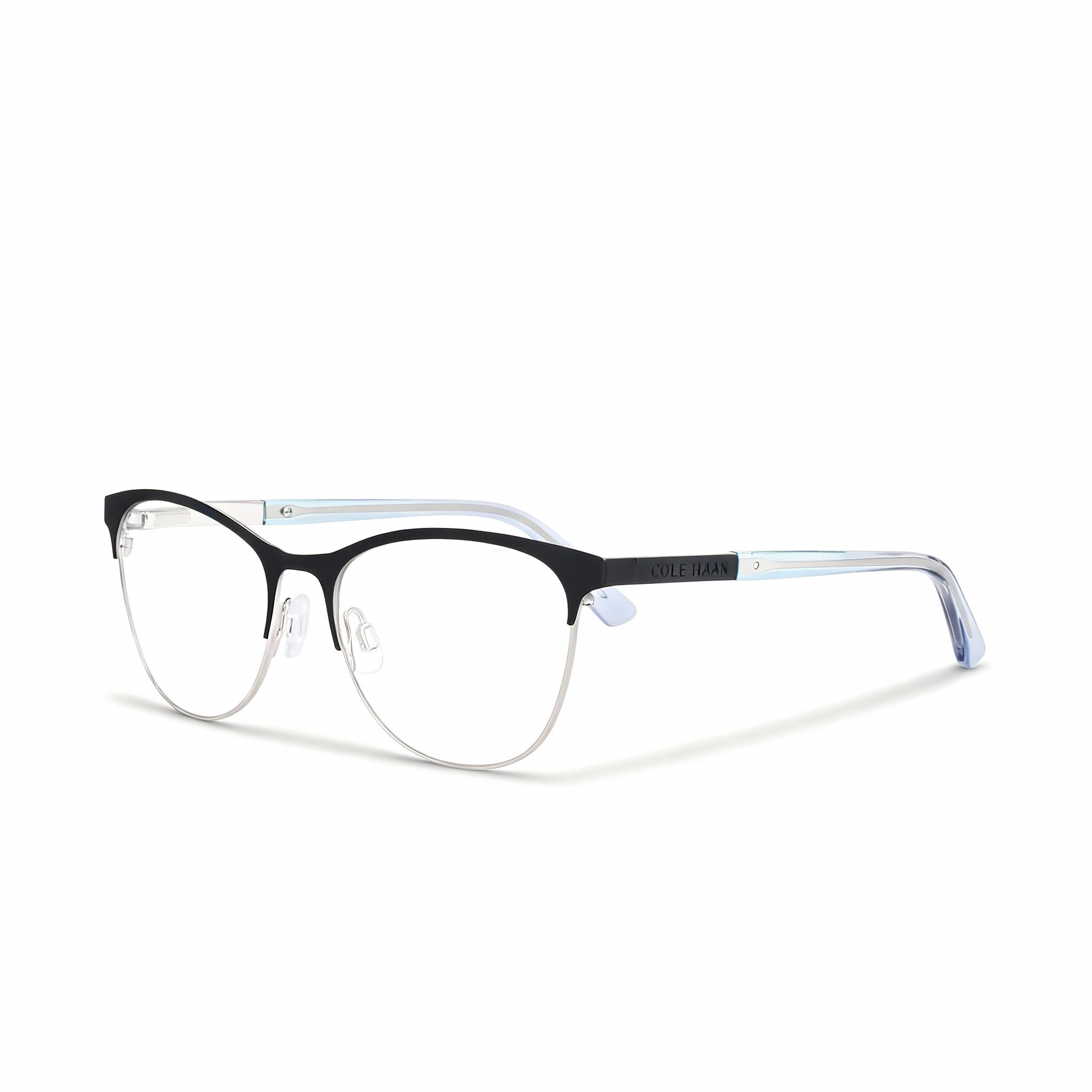 Cole Haan Ch5051 Men’s Black Lightweight Metal Rectangle Eyeglasses with Clear Polarized Lenses 53mm