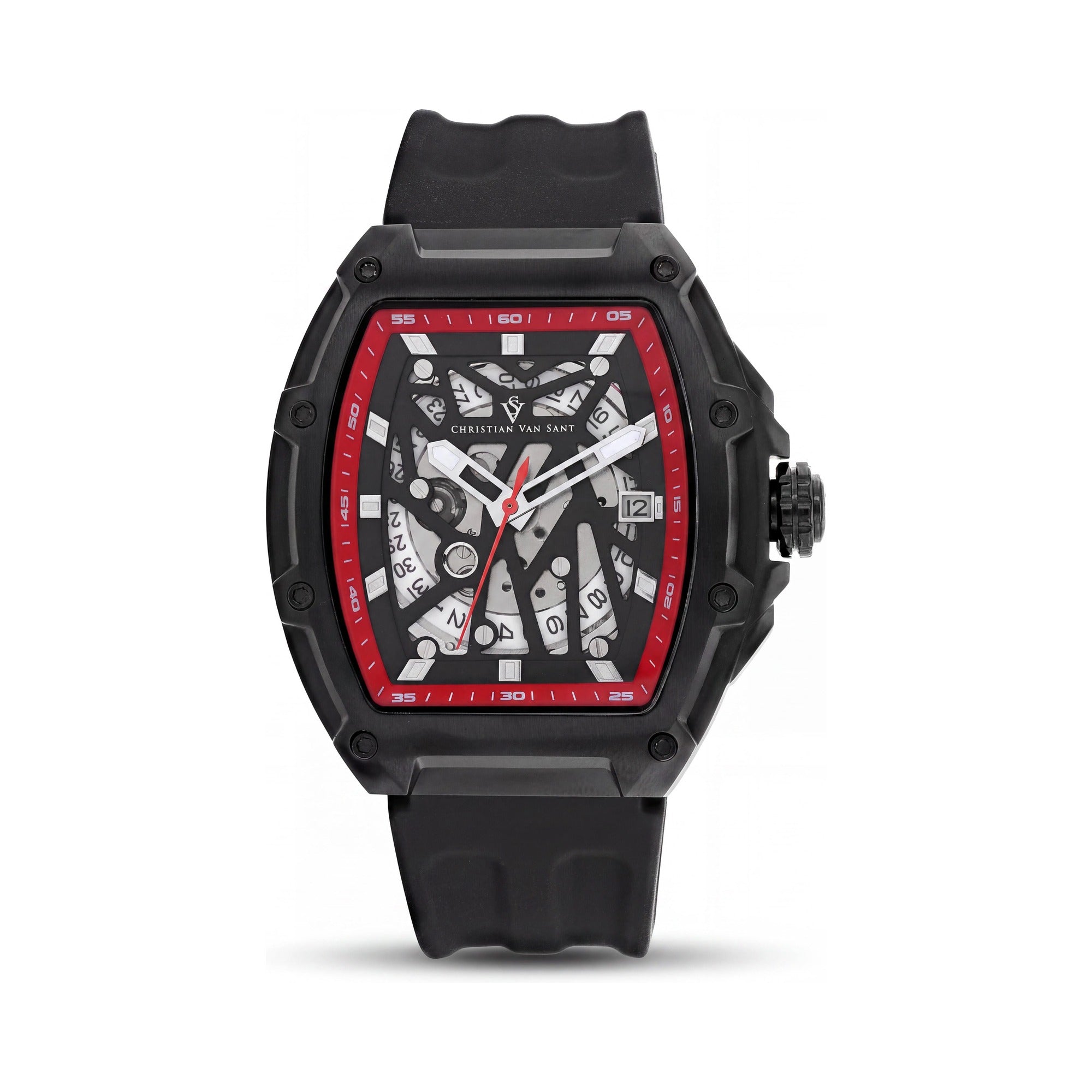 Reloj automático Christian Van Sant para hombre, correa de caucho de acero inoxidable, esfera negra, resistente al agua 5 ATM, Photo 1