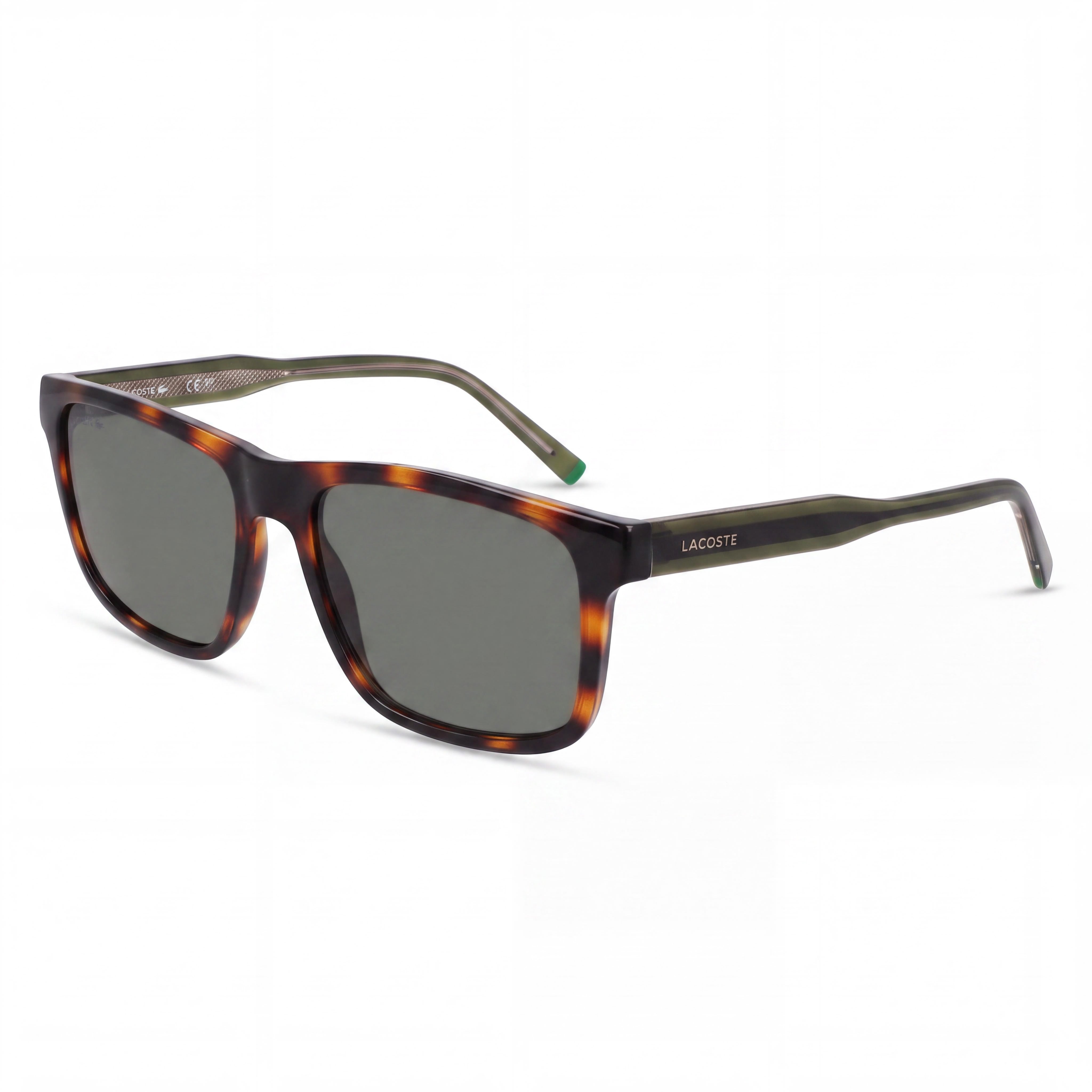 Lacoste L6025s Unisex INJECTED Havana Frame Solid Green Polycarbonate Lens UV 400 Sunglasses 56-17-145mm, Photo 1