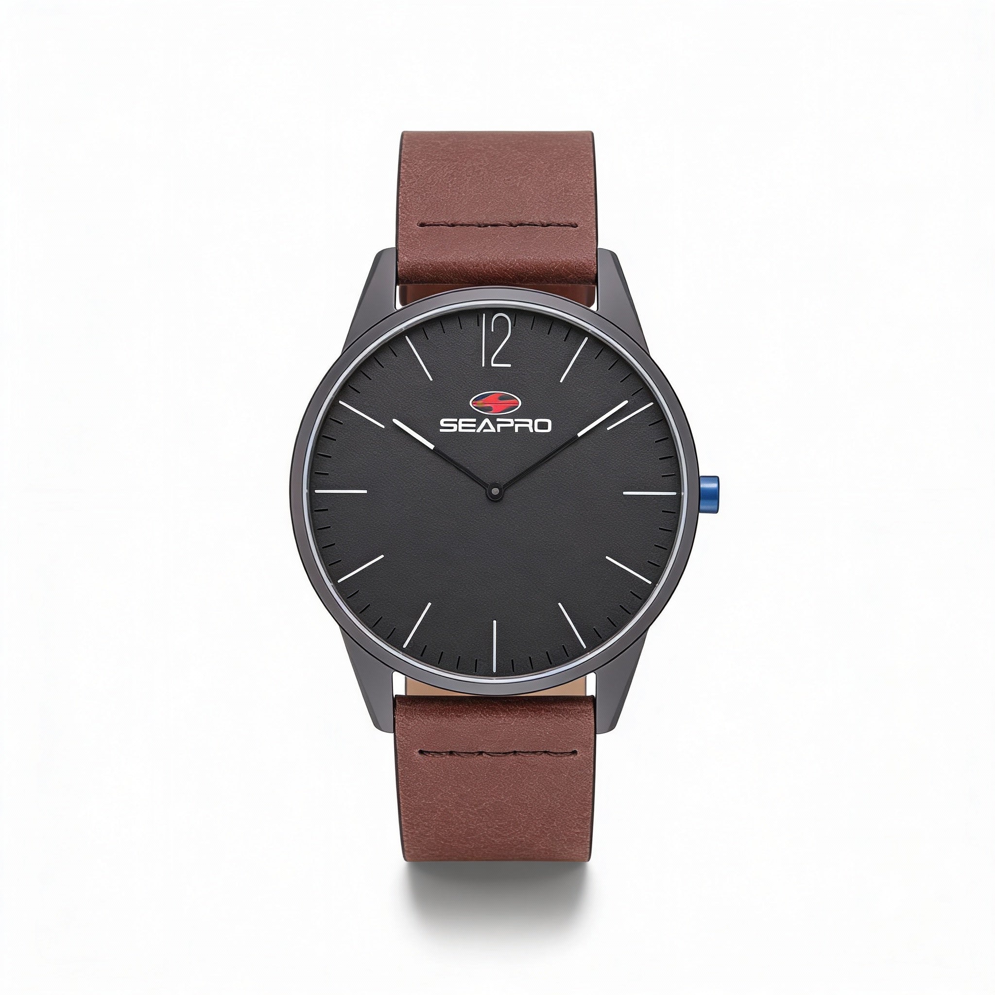 Reloj de cuarzo Seapro Black Hole para hombre, caja de acero inoxidable, correa de cuero, esfera negra, 40 mm, resistente al agua hasta 50 m, Photo 1