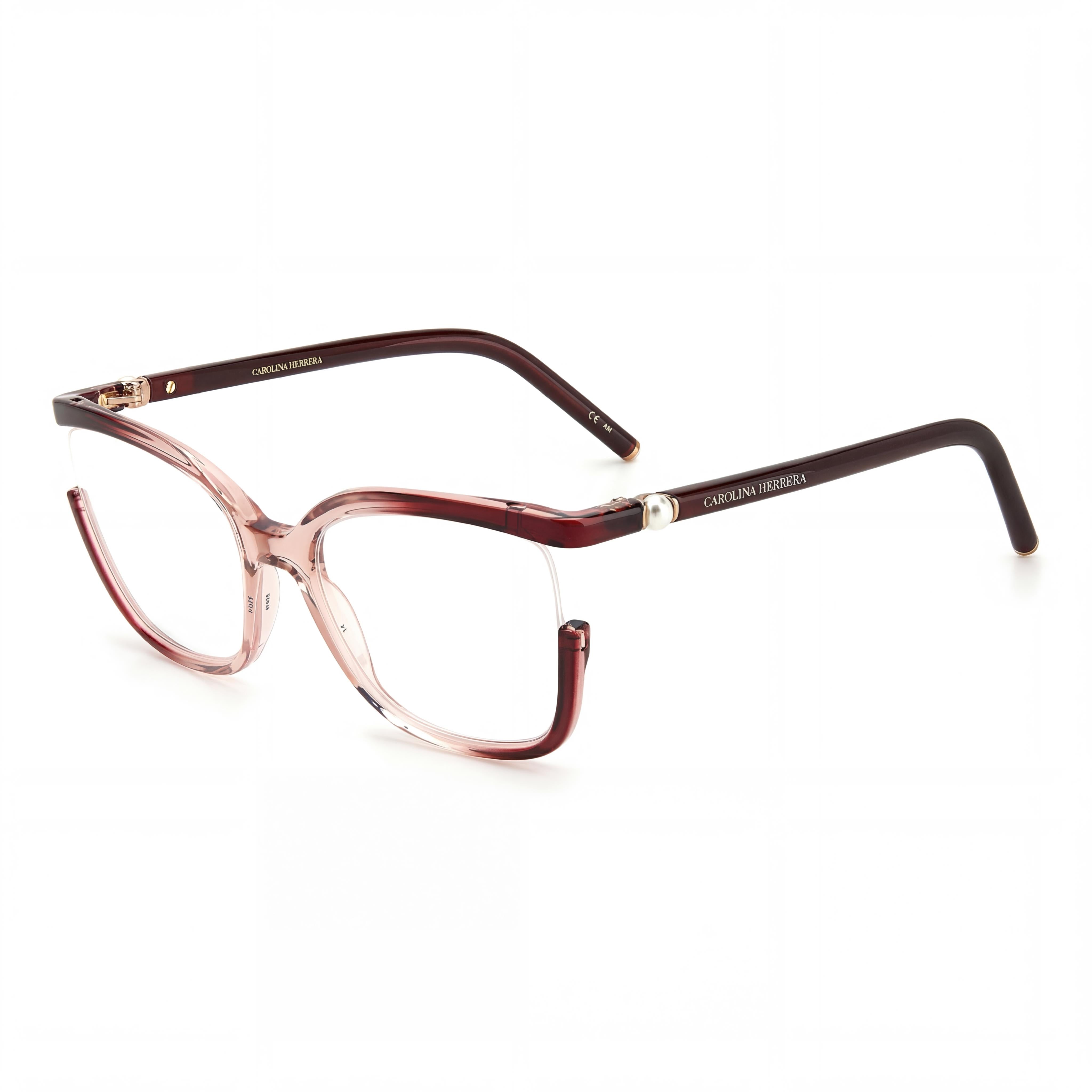 Carolina Herrera CH/0004 Women's Semi Rim Square Propionate Eyeglasses Burgundy Nude Rose Gold 53-19-140, Photo 1