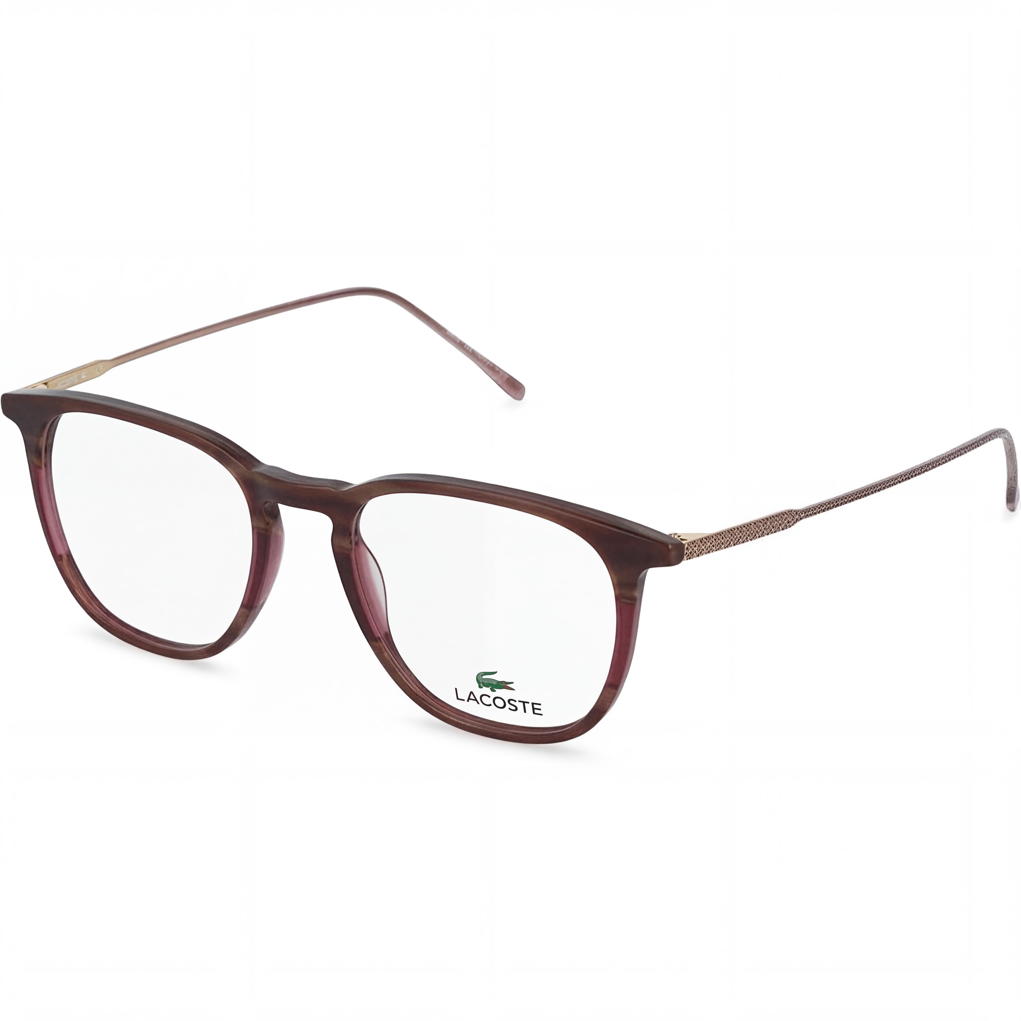 Gafas Lacoste L2828 unisex de acetato con montura a rayas en burdeos y gris, y lentes transparentes 50-19-145, Photo 1