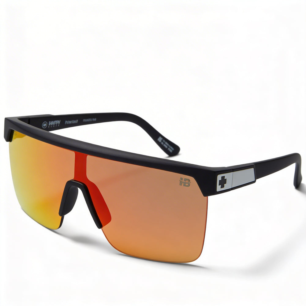Gafas de sol Spy Flynn 5050 unisex con montura de plástico negro mate, lentes polarizadas con espejo naranja Happy Boost con protección UV