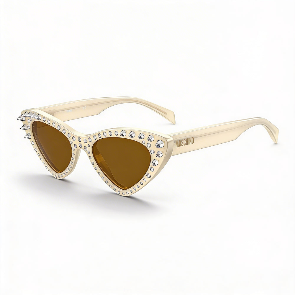 Gafas de sol Moschino Classic para mujer, montura completa de acetato con protección UV, color marrón marfil, lentes de 52 mm