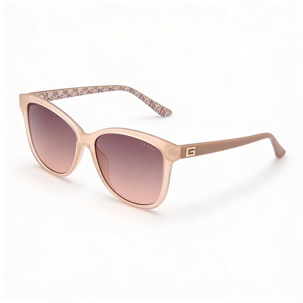 GUESS Women's Round Full Rim Plastic UV Protective Non-Polarized Sunglasses, Beige Frame, Gradient Brown Lens, 58mm