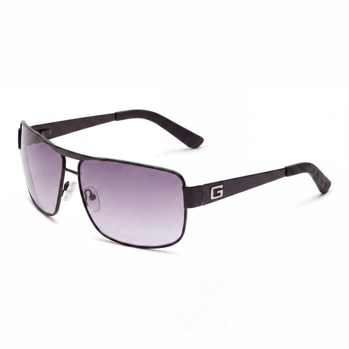 Gafas de sol de aviador Ron de GUESS para hombre con montura de policarbonato en negro mate y lentes UV moradas, Photo 1