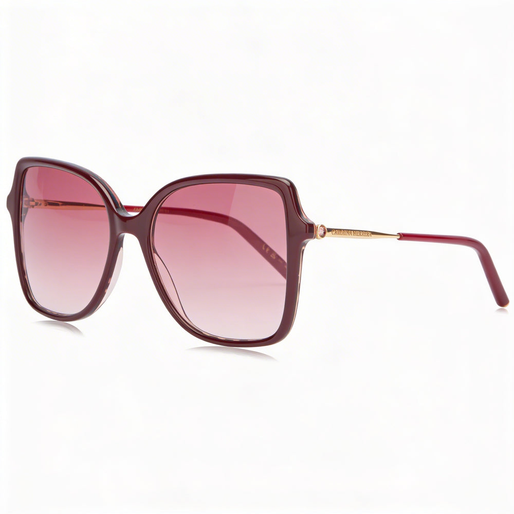Gafas de sol de acetato de Carolina Herrera para mujer de temporada, montura rosa dorada burdeos con lentes burdeos doradas de 55 mm