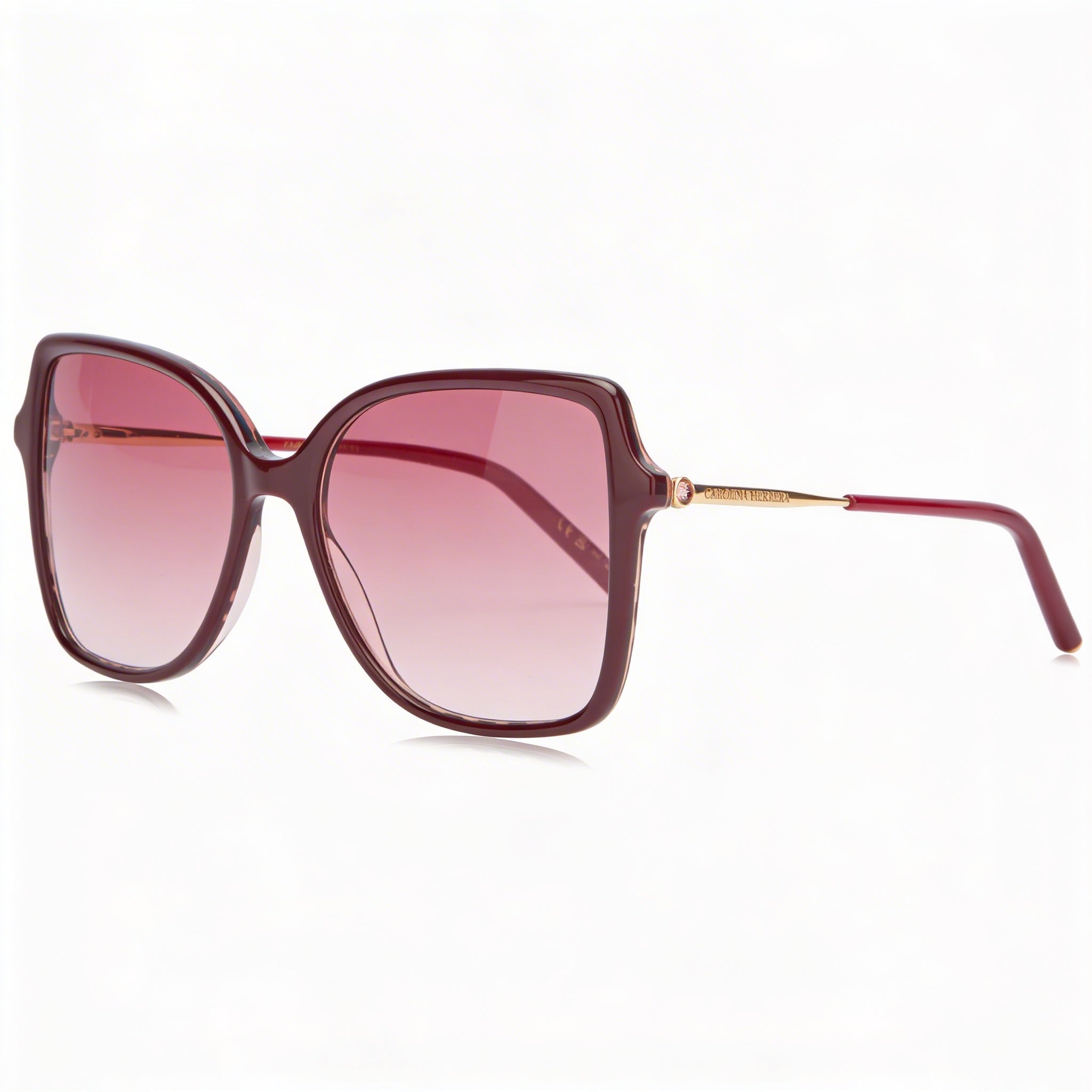 Gafas de sol de acetato de Carolina Herrera para mujer de temporada, montura rosa dorada burdeos con lentes burdeos doradas de 55 mm, Photo 1