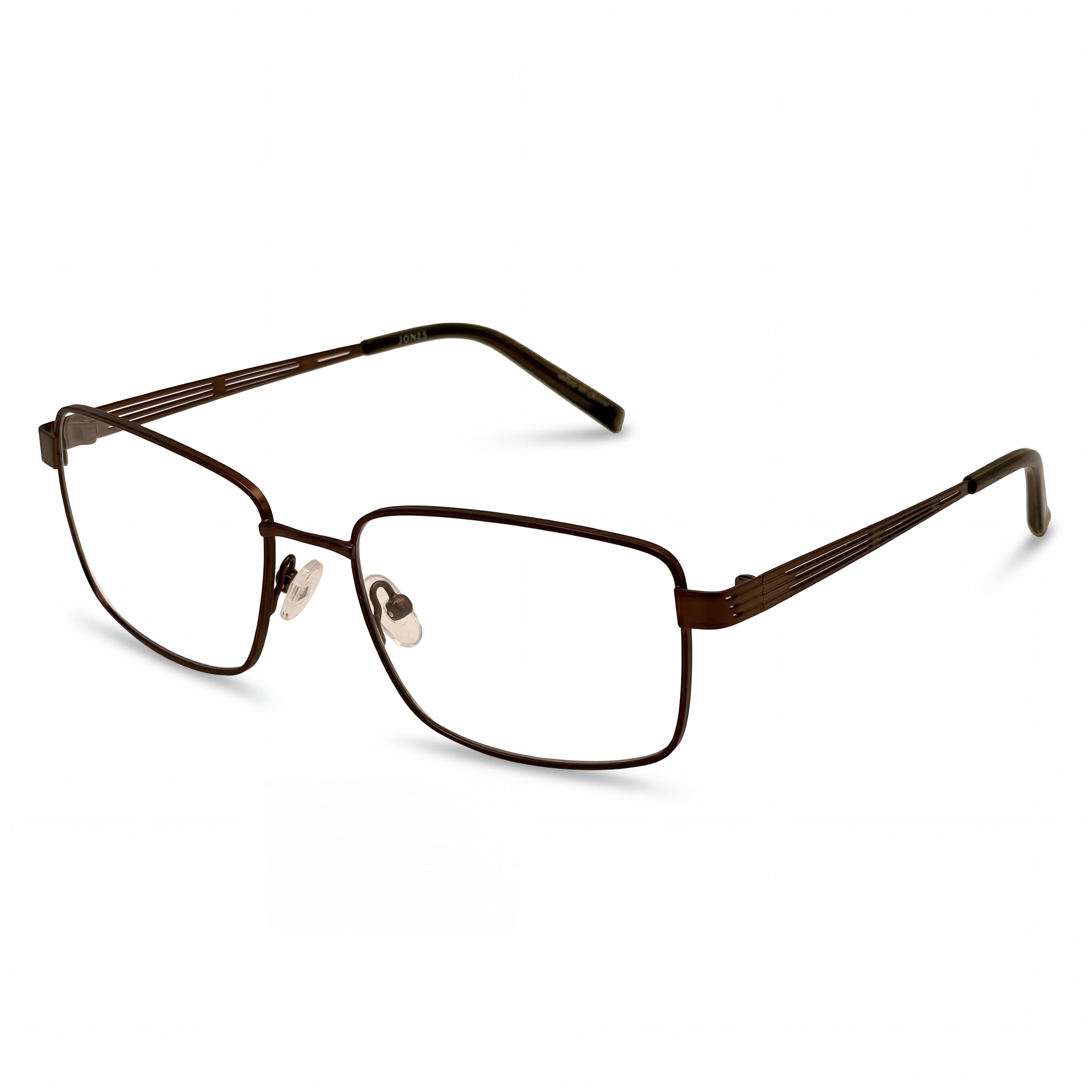 Montura de gafas metálica marrón Jones New York Rectangle Fashion para hombre, lente de 58 mm, puente de 19 mm, patilla de 150 mm, Photo 1
