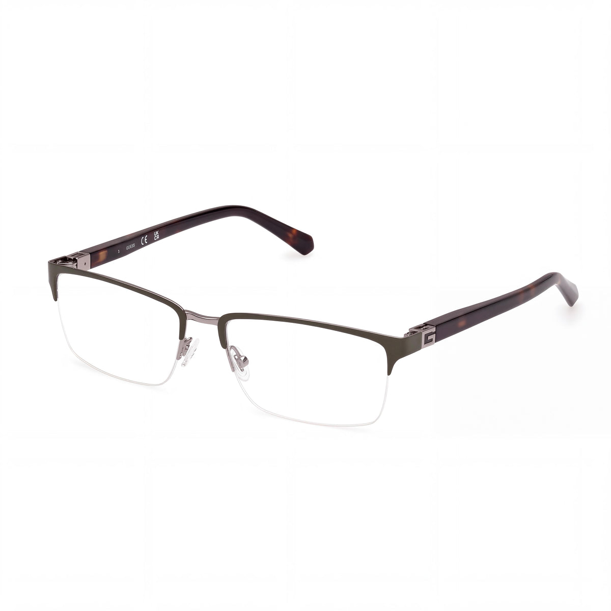 GUESS Gu50191 Men's Metal Frame Matte Dark Green Dark Havana Transparent Lens 56-18-145mm, Photo 1