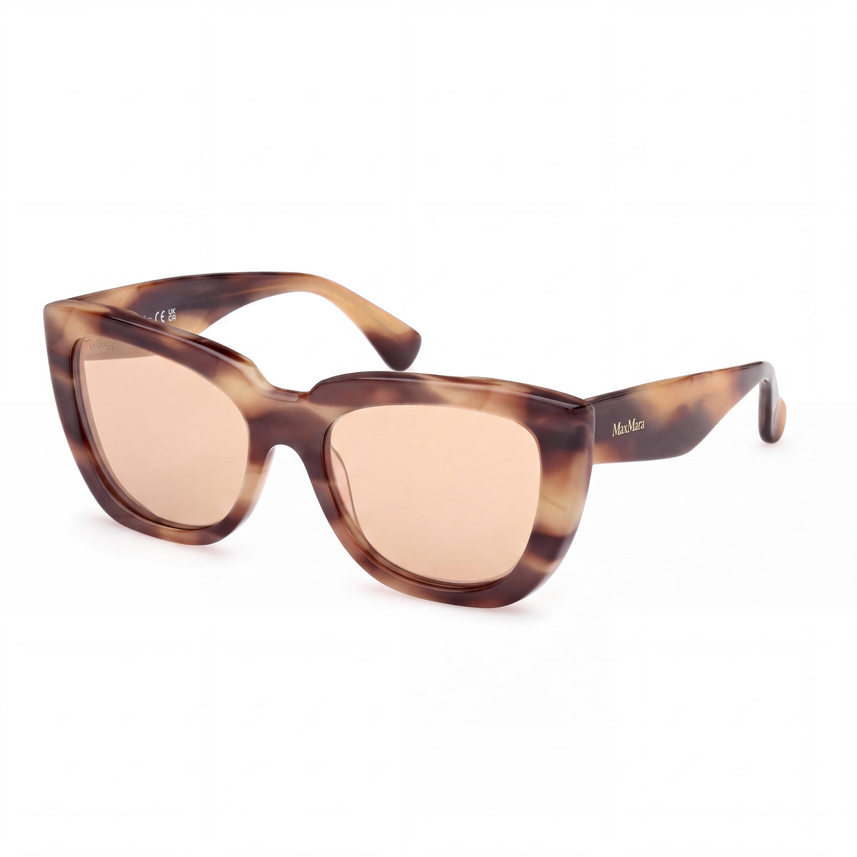 MaxMara Mm0090 Unisex Acetate Frame in Brown Horn with Light Brown Non-Polarized Lenses 54-18-140, Photo 1