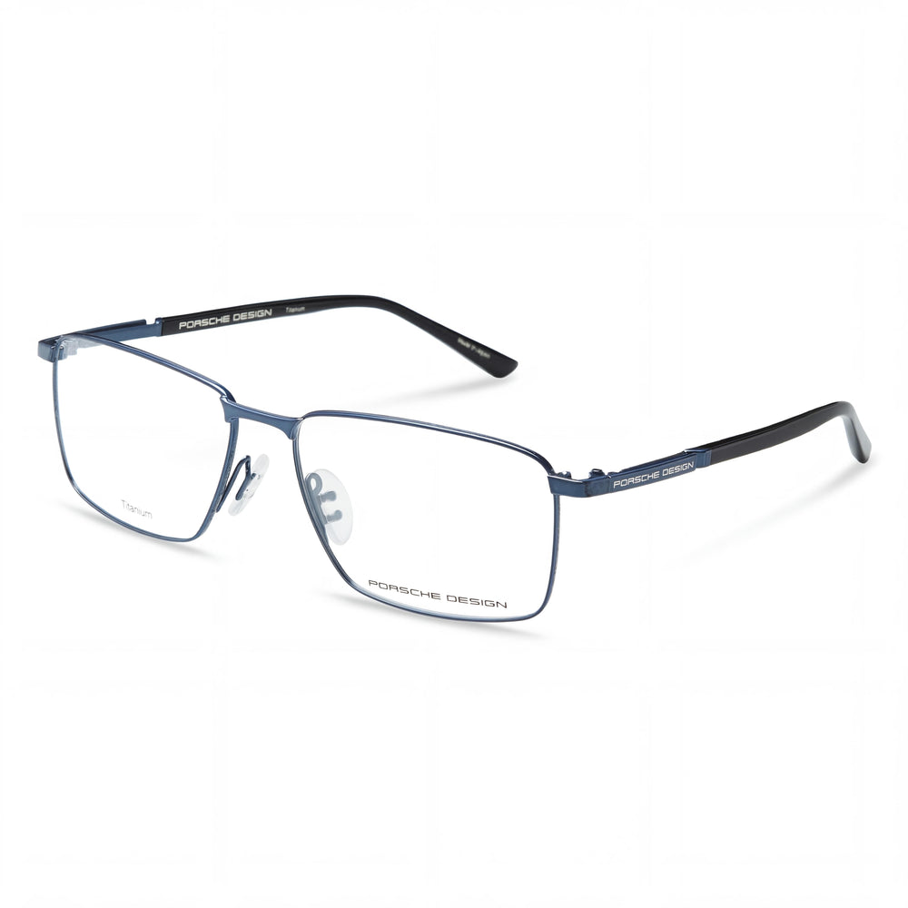 Gafas de titanio azul y negro para hombre Porsche con lentes transparentes de policarbonato, 57 mm de ancho de lente
