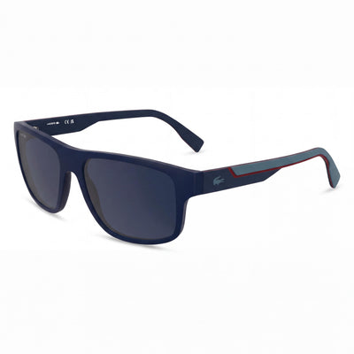 Gafas de sol cuadradas de plástico para hombre Lacoste L6057s, montura azul mate con lentes azules sólidas con protección UV, 57 mm