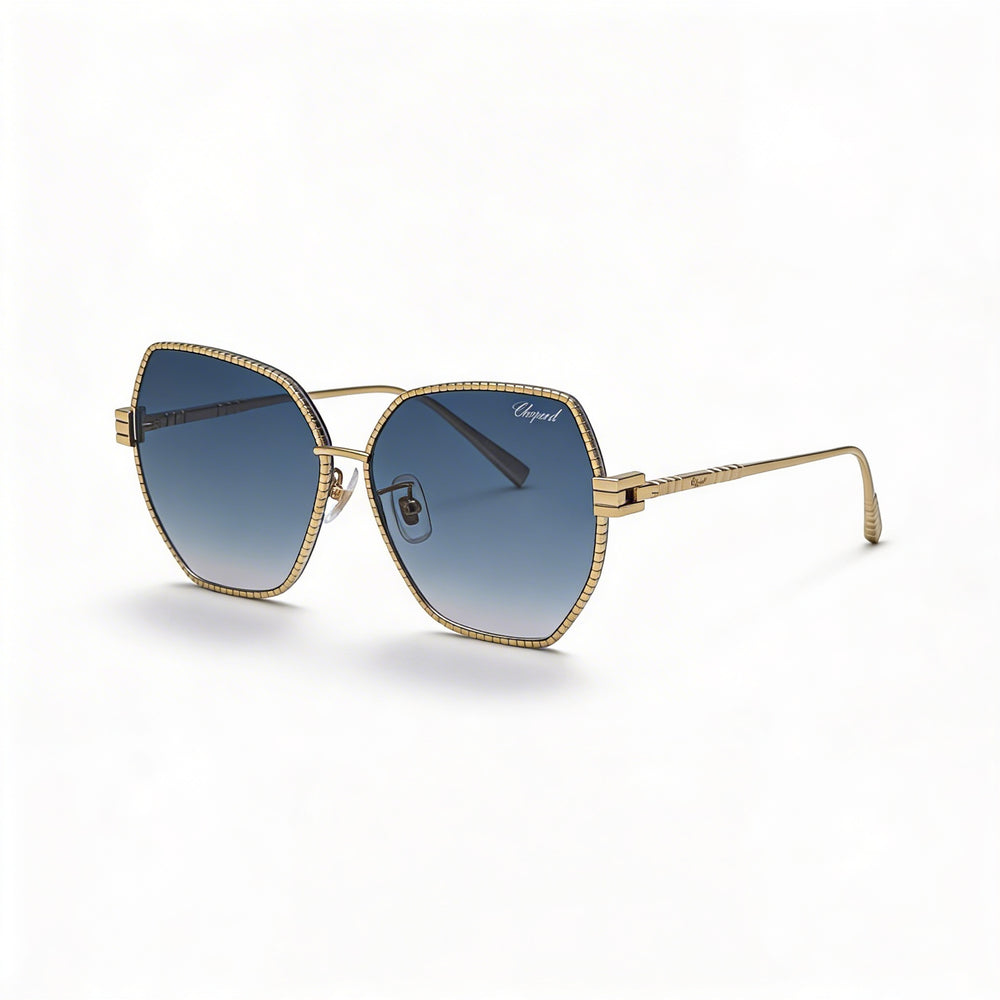 Gafas de sol de titanio para mujer Chopard Schl28m con montura camel brillante y lentes azules degradadas de 59 mm