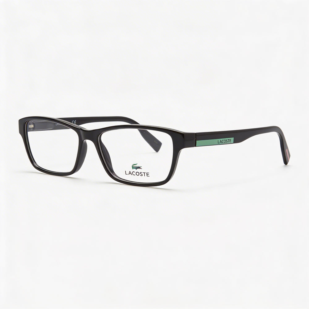 Lacoste Modern Women's Optical Eyeglasses, featuring an Injected Frame in Black, designed with a 50mm lens width.