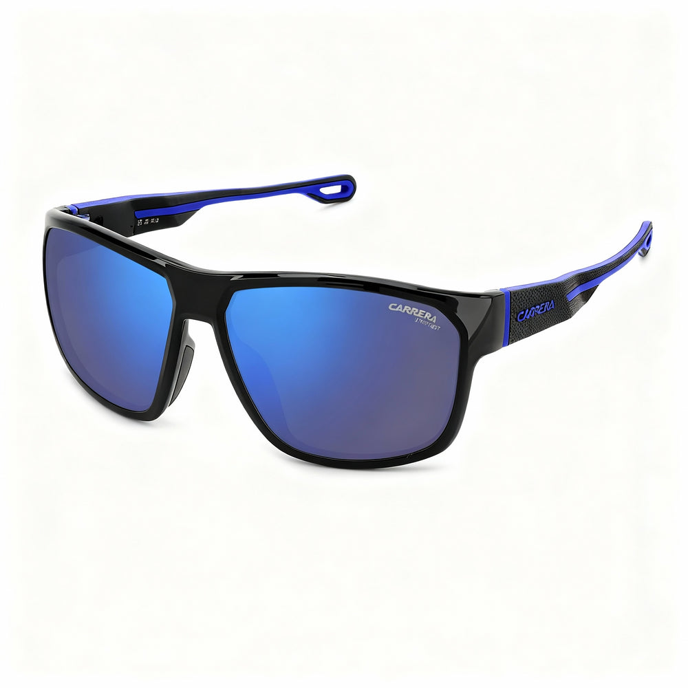 Gafas de sol informales Carrera 4018/S para hombre | Montura de poliamida ecológica azul y negra | Lentes de policarbonato multicapa no polarizado azul | 63 mm