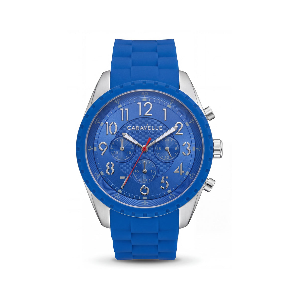 Caravelle New York Men's 43A121 Blue Dial Chronograph Quartz Stainless Steel Case Rubber Strap Watch 44mm, Photo 1