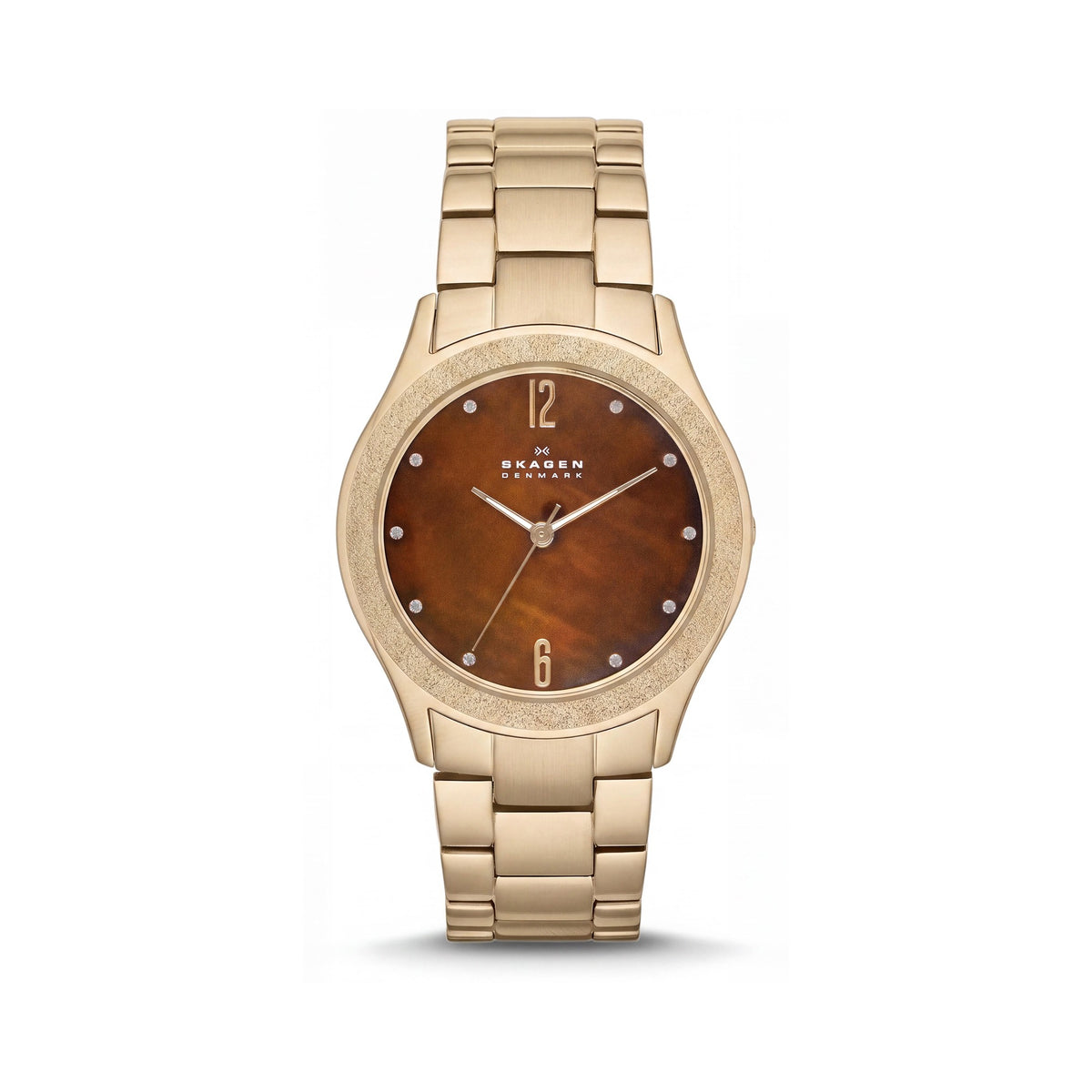 Reloj de pulsera Skagen para mujer, esfera de nácar marrón, acero inoxidable dorado, cristal de Swarovski, cuarzo, Photo 1