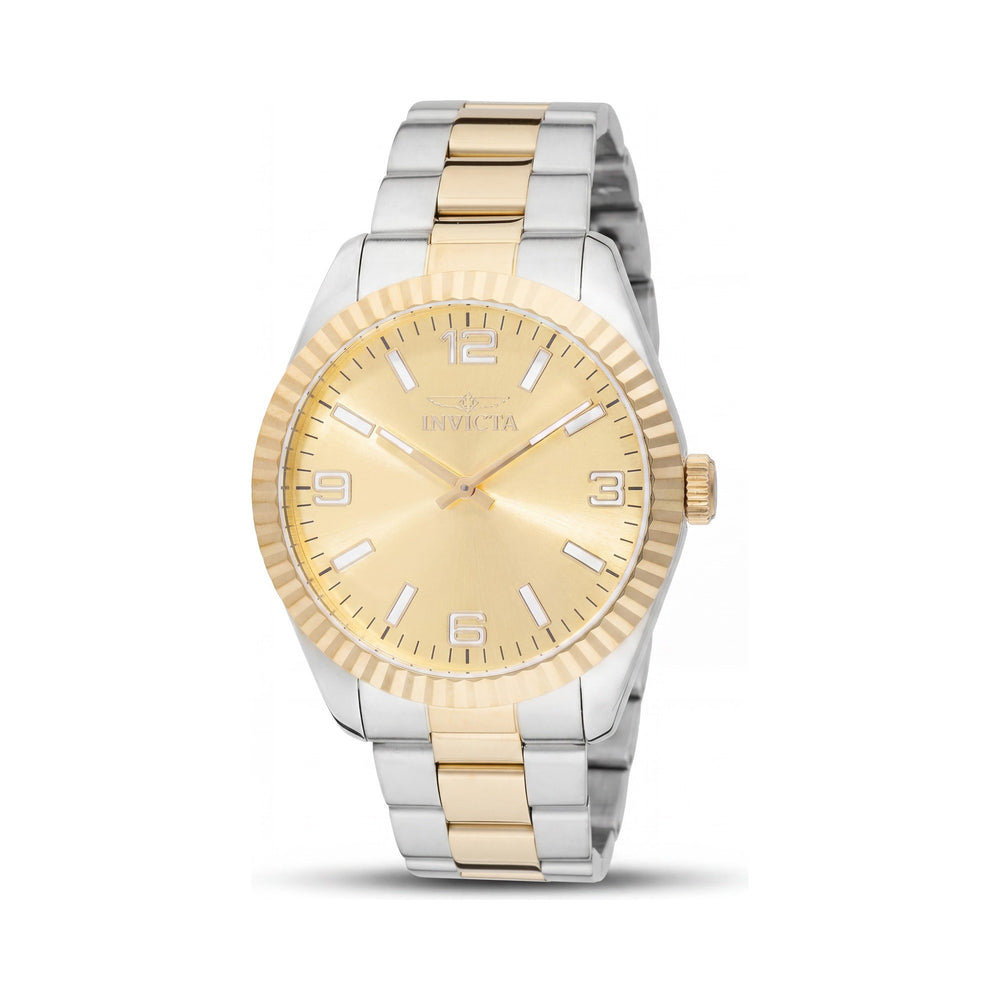 Invicta Specialty 49679 Reloj de cuarzo para hombre con esfera dorada, brazalete de acero inoxidable, 43 mm, resistente al agua 5 ATM