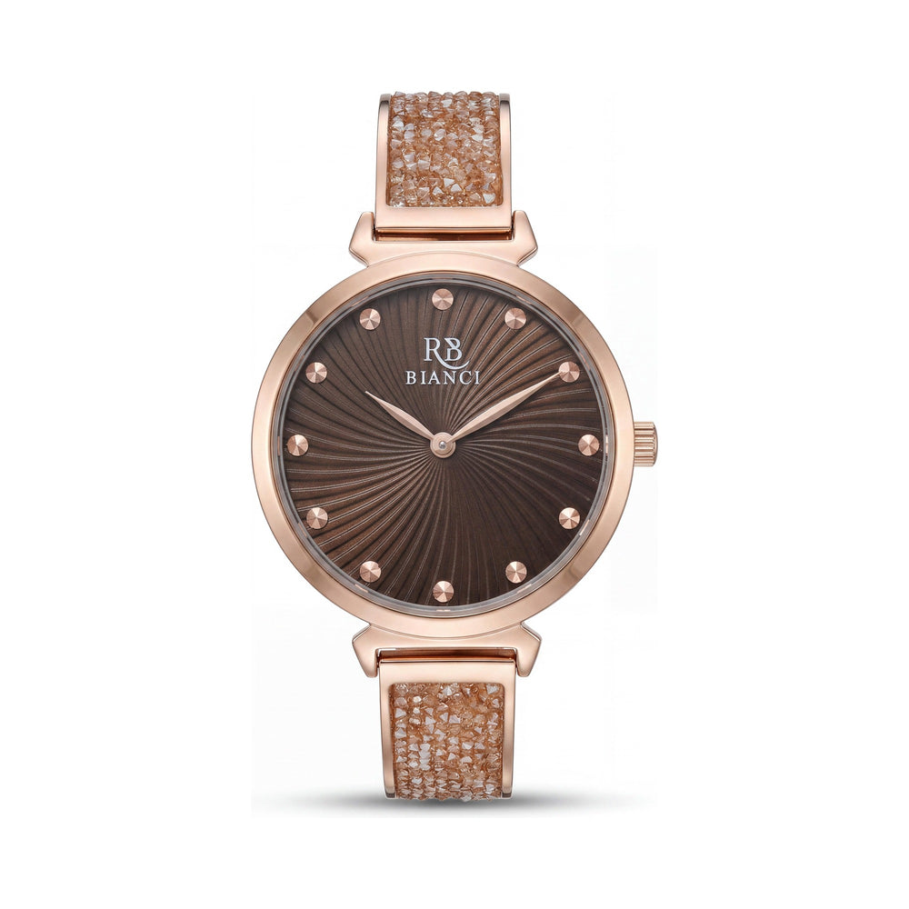 Reloj de pulsera Roberto Bianci RB0207 para mujer, caja y brazalete de acero inoxidable, esfera marrón, movimiento de cuarzo, resistente al agua 30M