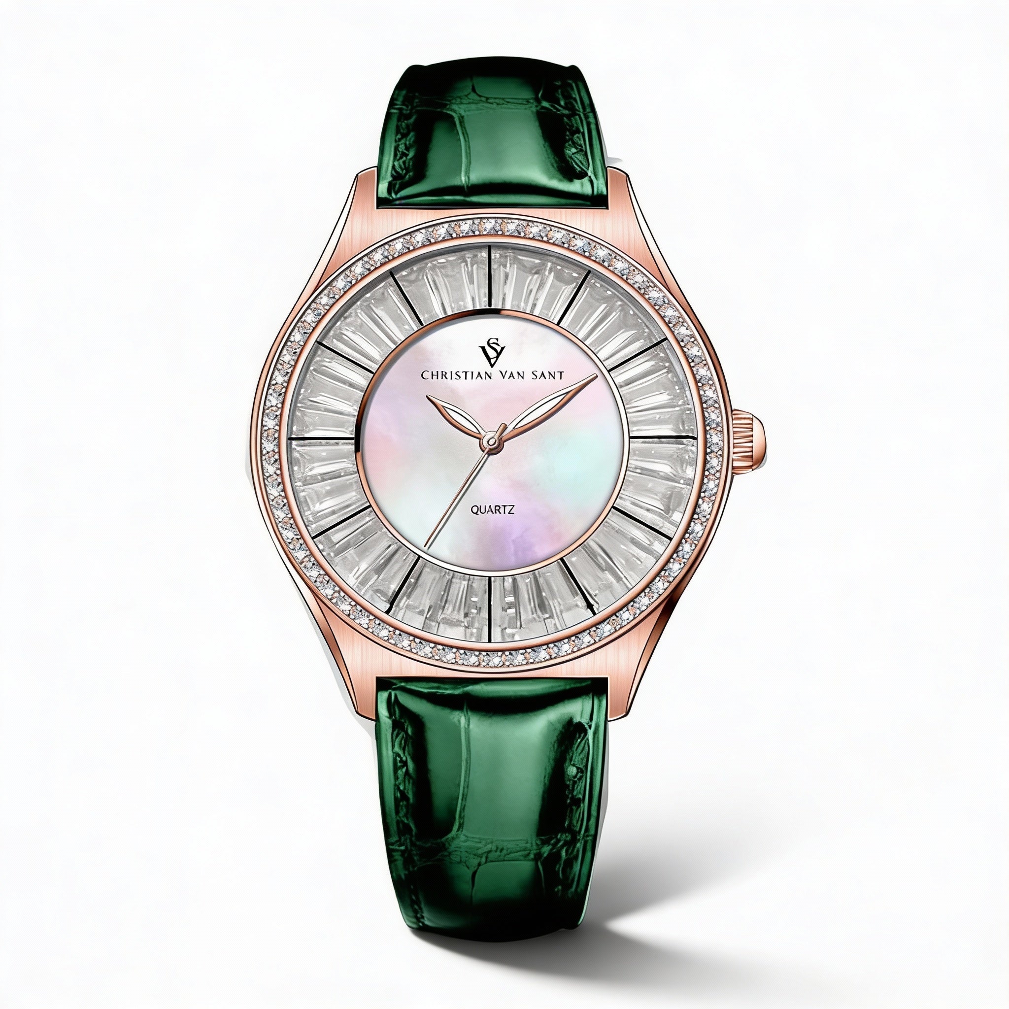 Reloj moderno Christian Van Sant para mujer, resistente al agua, con esfera de nácar, caja de acero inoxidable y correa de piel, Photo 1