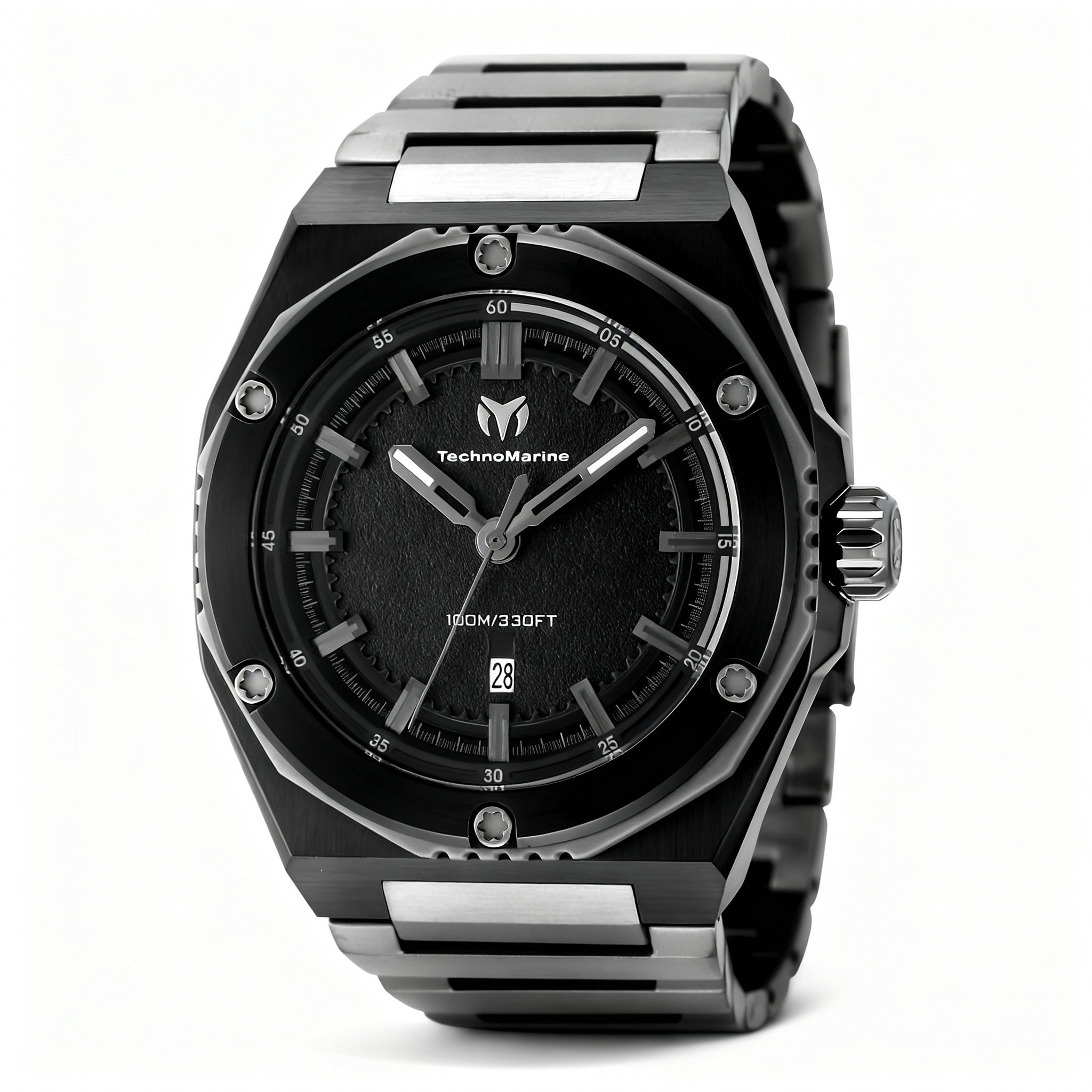 TechnoMarine CORAL - Legacy TM-416061 Men's Stainless Steel Quartz Watch, Black Dial, 10 ATM, 45mm Case