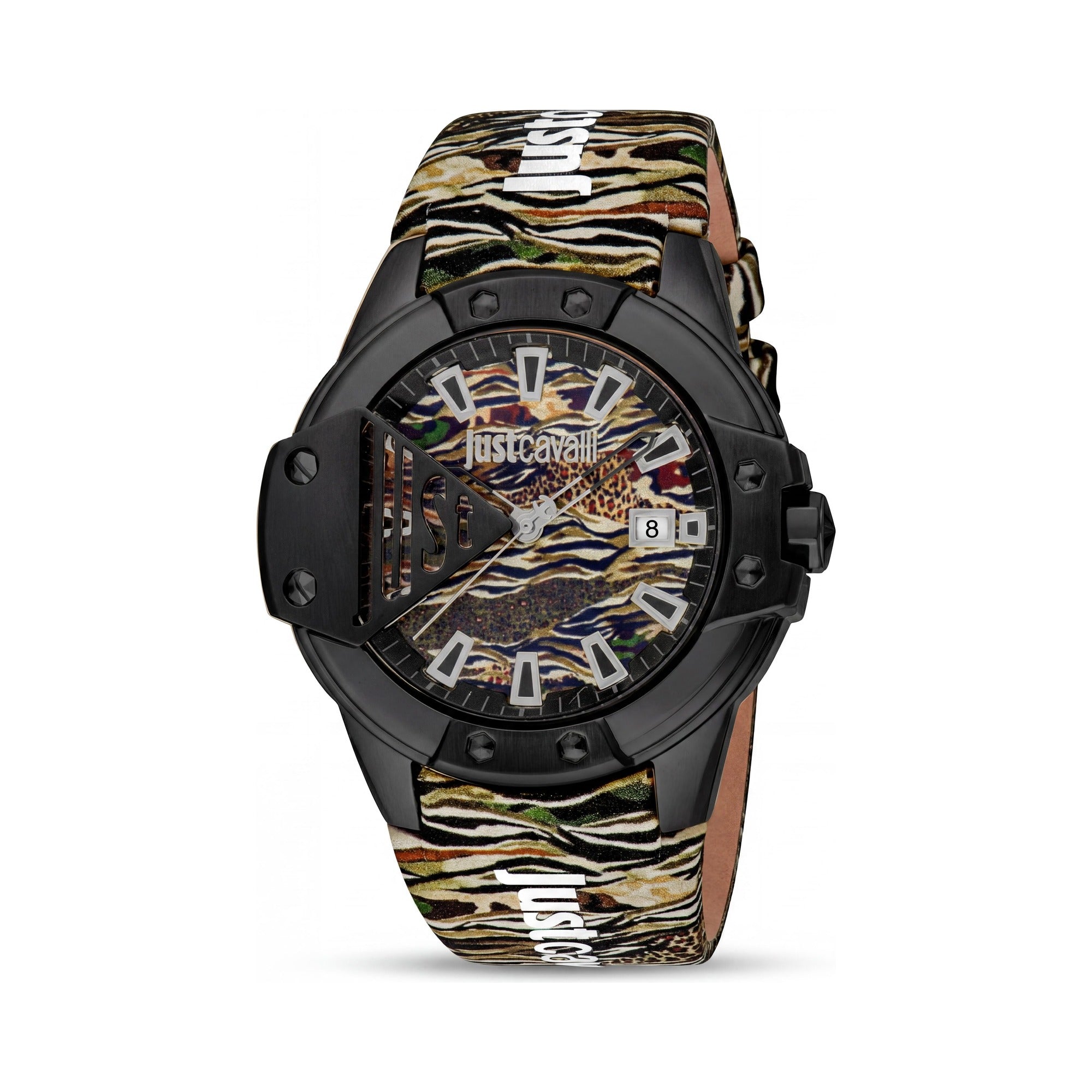 Reloj Just Cavalli Fashion para mujer, resistente al agua, con caja de acero inoxidable y correa de piel en color camuflaje negro., Photo 1