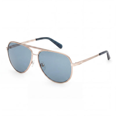 Gafas de sol GUESS Aviator de metal a rayas para mujer, montura dorado pálido, lentes azules, protección UV, sin polarizar, 61 mm