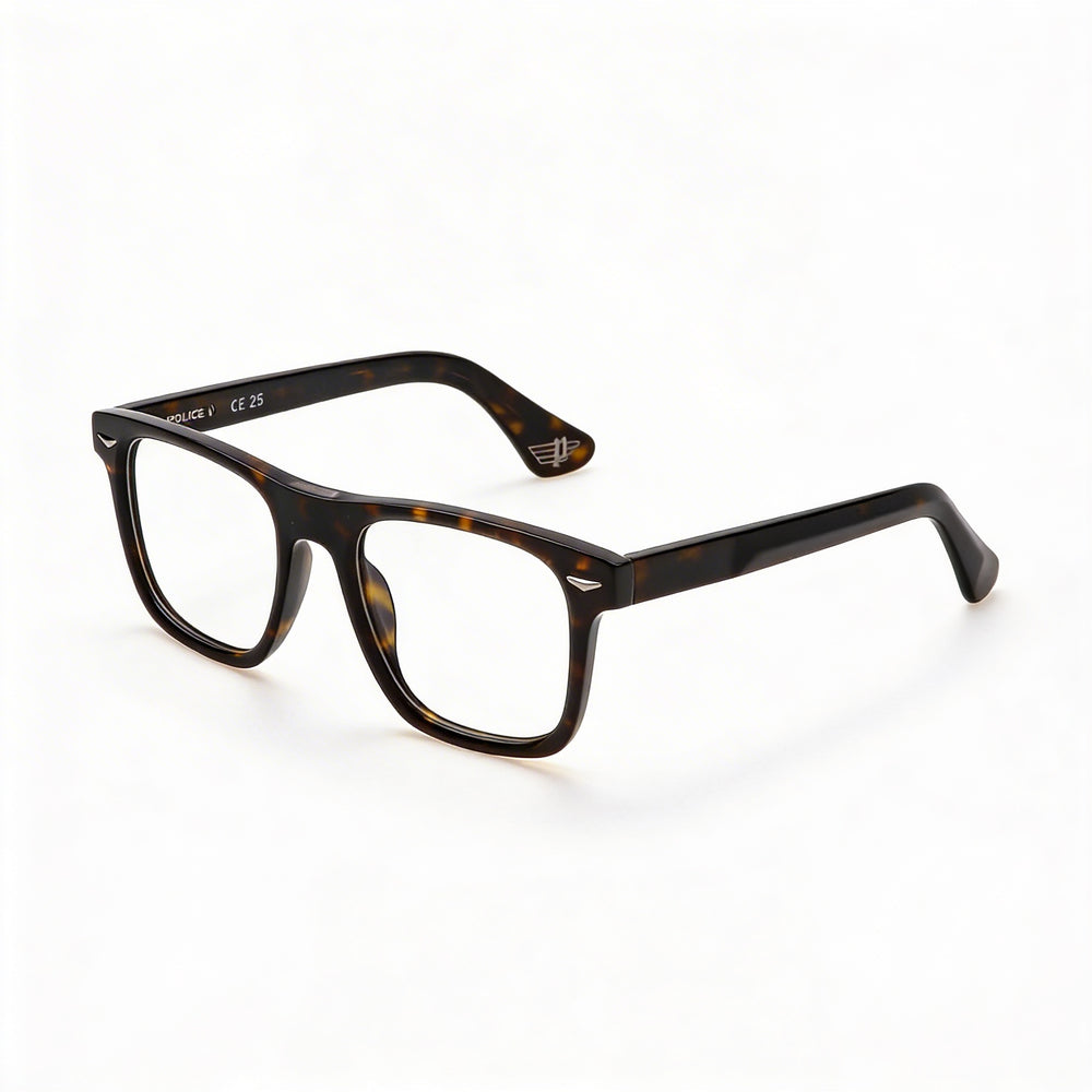 Police Casual Men's Optical Eyeglasses with Shiny Black Acetate Frame and Plastic Lenses, Lens Width 52mm