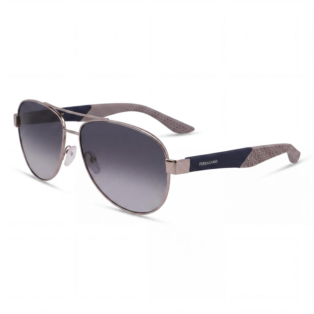 Salvatore Ferragamo Sf275sn Unisex Brillante Rutenio Claro Metal Gafas de Sol de Aviador con Degradado No Polarizadas 62mm