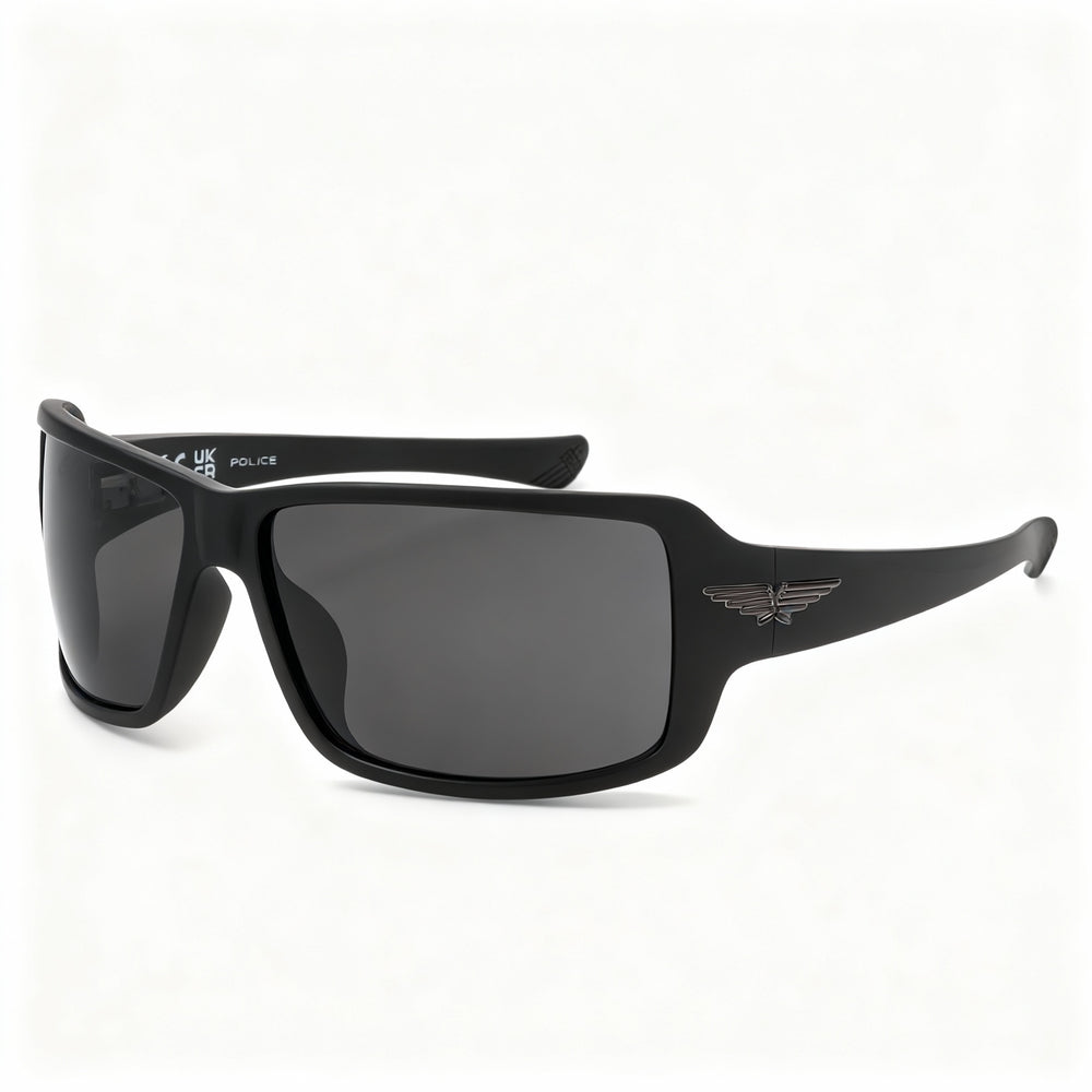 Gafas de sol Police TAILWIND5 SPLN37 para hombre, estilo casual, con montura inyectada, de policarbonato negro mate ahumado, sin polarizar, con protección UV, 65-14-115 mm