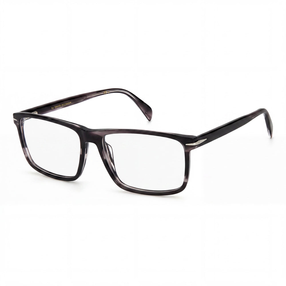 Gafas unisex contemporáneas David Beckham con montura de titanio y lentes de policarbonato, color gris cuerno, talla 56