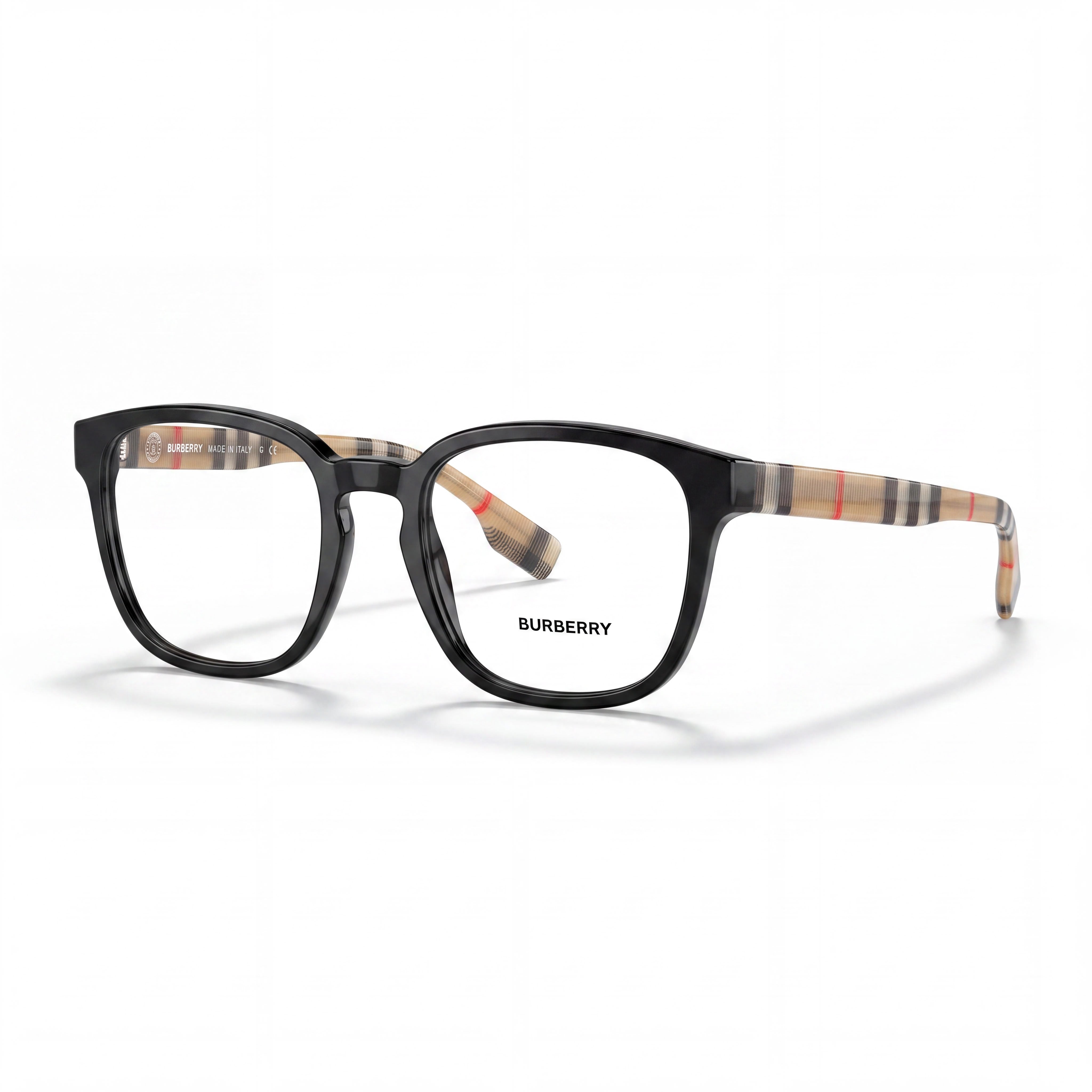 BURBERRY Edison Gafas para Hombre de Plástico Negro a Cuadros, Listas para Receta, 53-20-145mm, Photo 1