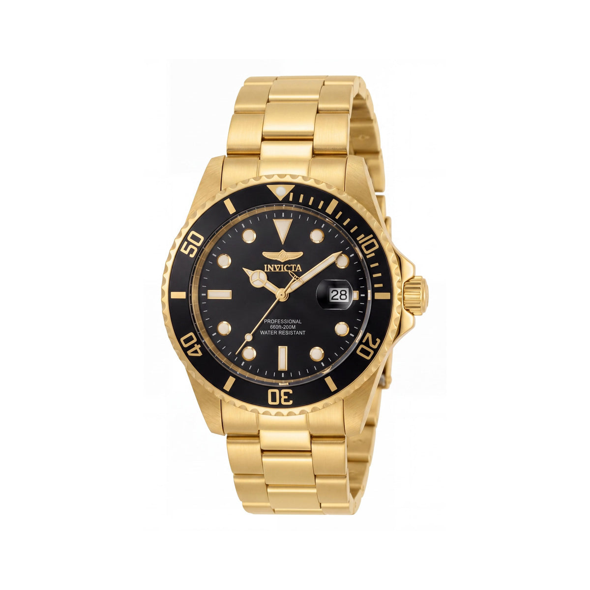 Reloj de Cuarzo Invicta para Hombre, Acero Inoxidable Tono Dorado, Esfera Negra, Luminoso, Resistente al Agua 200M, 42mm, Photo 1