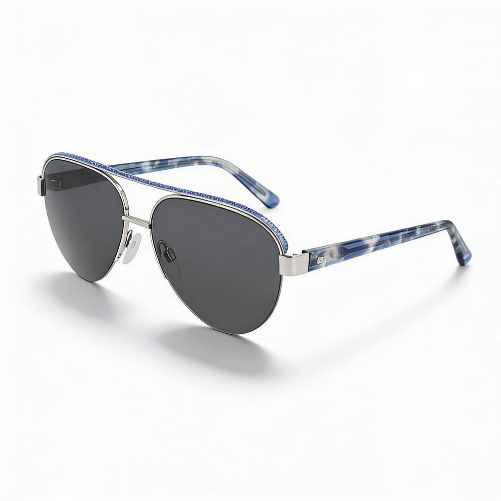 BEBE Classic Women's Eyewear, Silver Acetate Frame, Multicolor Polycarbonate Lenses, Lightweight, Size 57-15-140