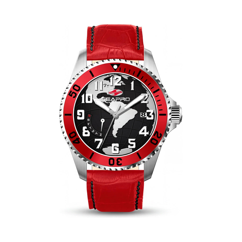 Reloj Seapro Modern de cuarzo resistente al agua para hombre, con correa de cuero y acero inoxidable negro.