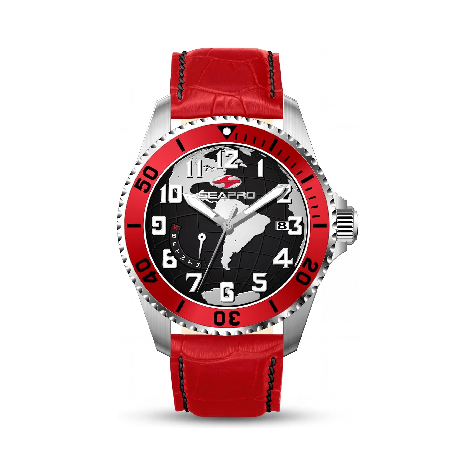 Reloj Seapro Modern de cuarzo resistente al agua para hombre, con correa de cuero y acero inoxidable negro., Photo 1