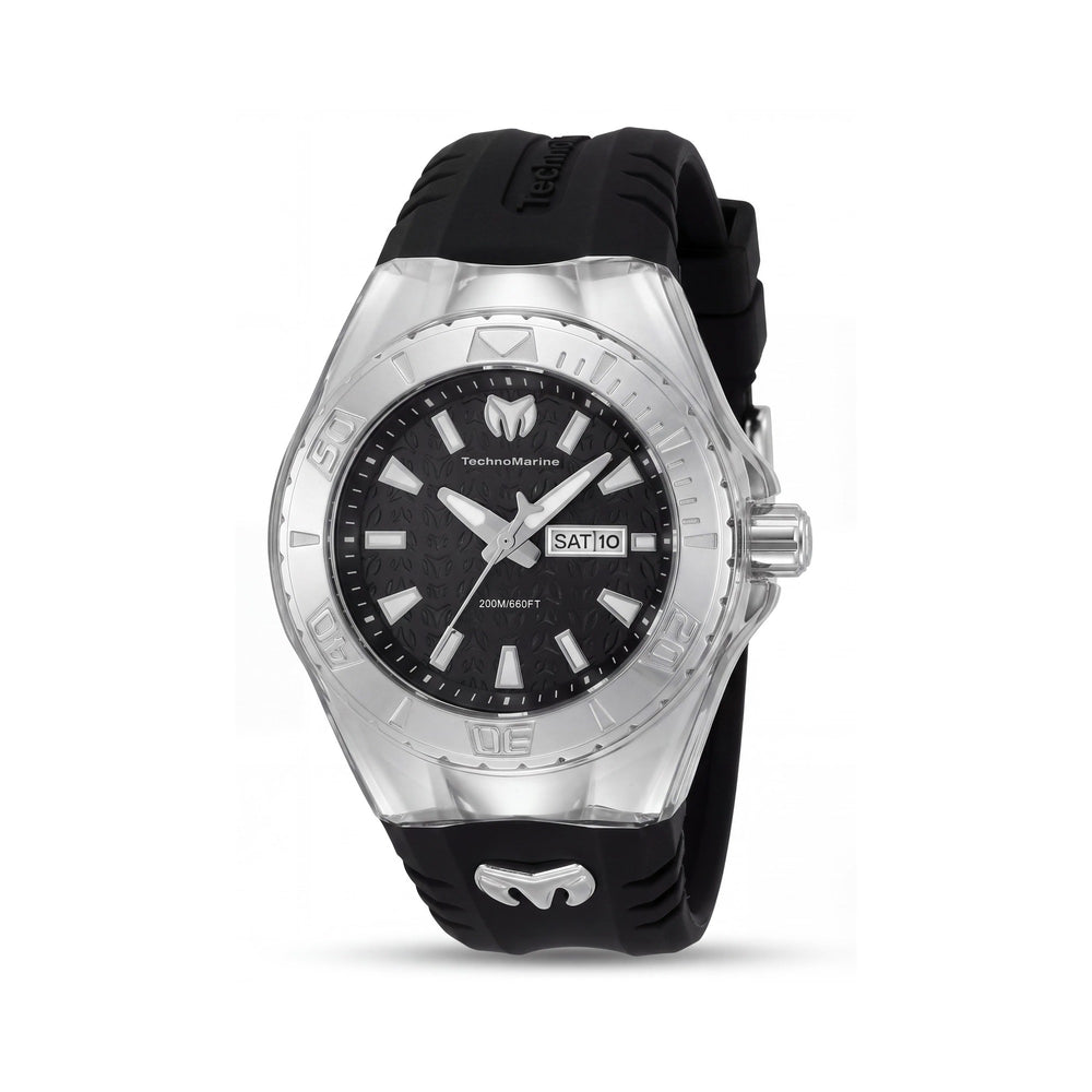 Reloj Technomarine Cruise TM-122015 Unisex de Cuarzo con Caja de Acero Inoxidable Plateada de 36 mm, Esfera Negra y Correa de Silicona