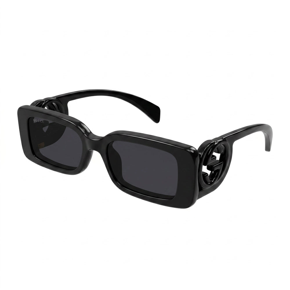 Gafas de sol rectangulares Gucci Gg1325s 001 para mujer, montura de inyección negra, lentes negras, sin polarizar, protección UV, 54 mm