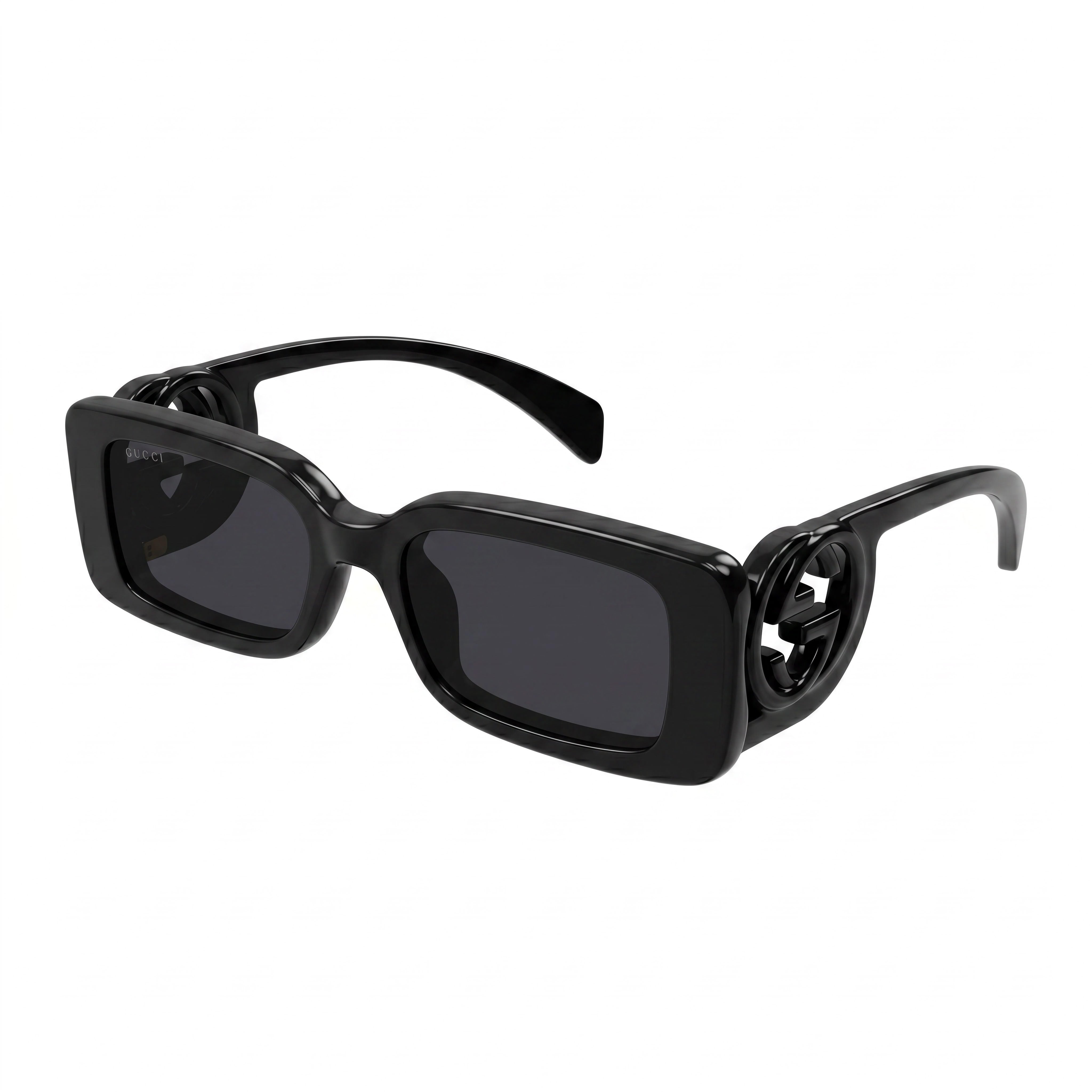 Gucci Women's Gg1325s 001 Rectangular Sunglasses, Black Injection Frame, Black Lenses, Non-Polarized, UV Protection, 54mm, Photo 1