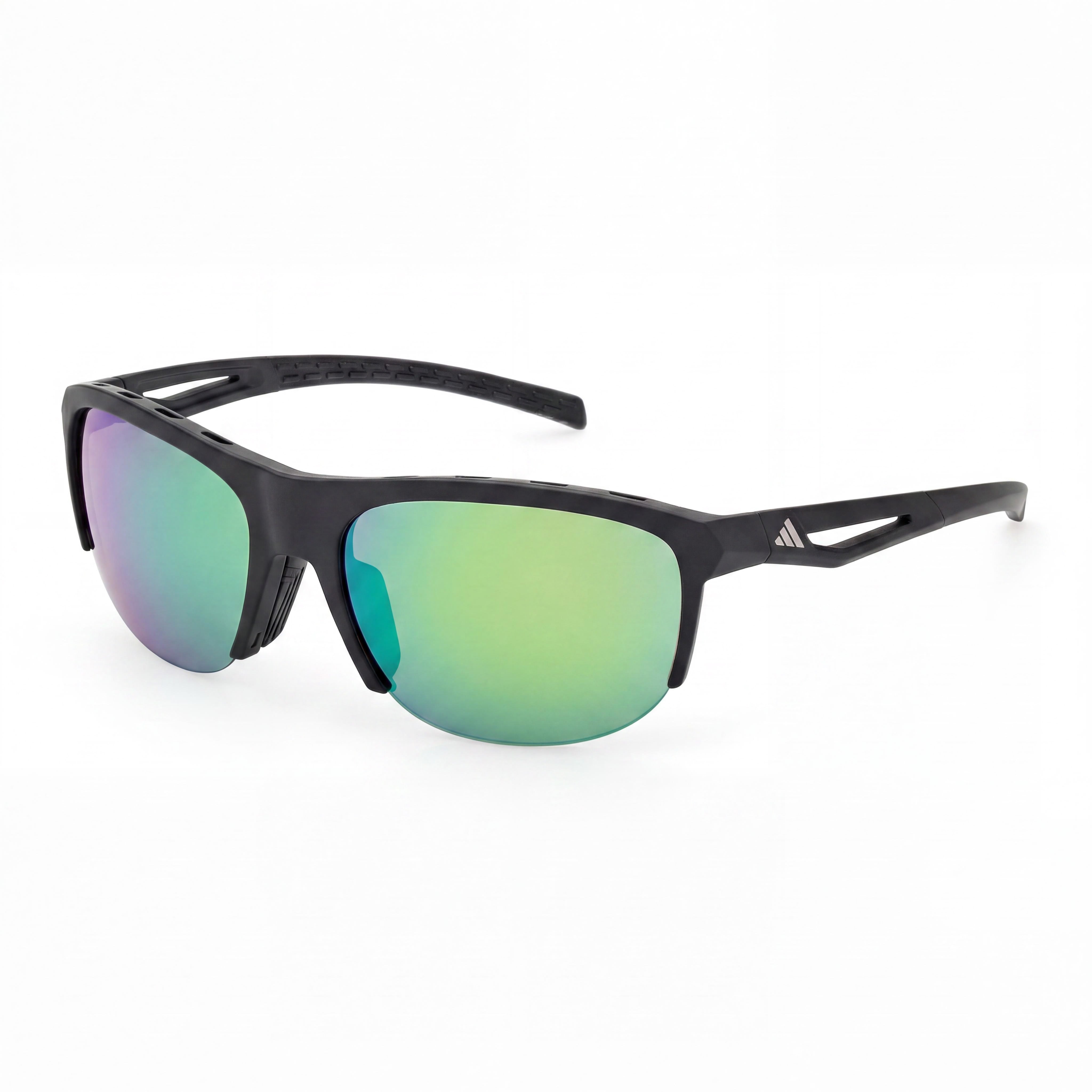 adidas Comtemporary Men's Matte Black Plastic Green Mirror Polycarbonate UV Protection Sunglasses 66-8-130, Photo 1