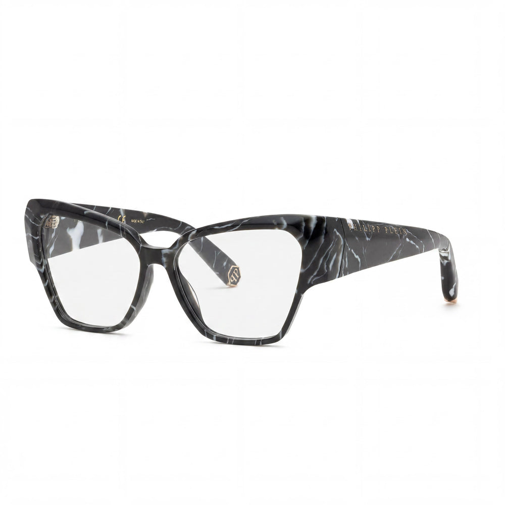 Monturas ópticas graduadas Philipp Plein Classic para hombre, de acetato negro jaspeado, sin polarizar, 55-14-140 mm