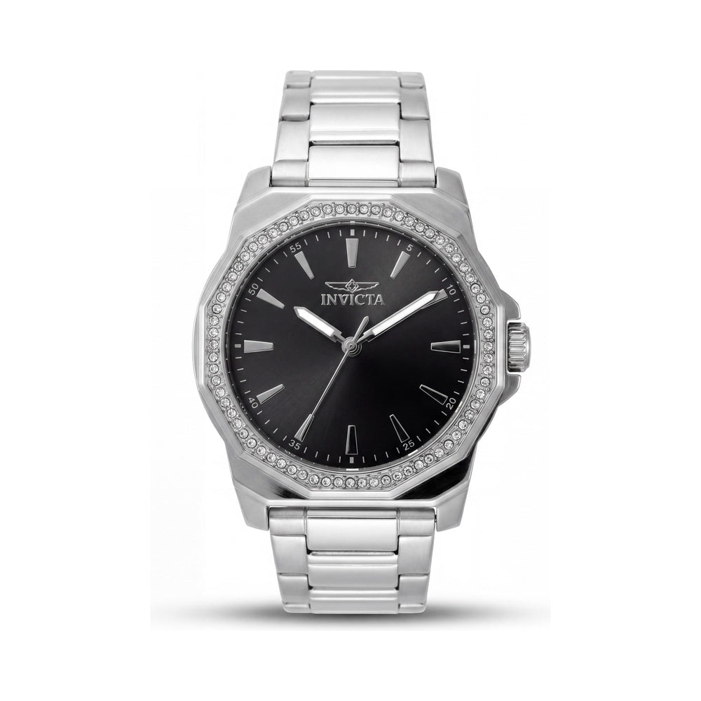 Reloj unisex Invicta Speedway 49111 de cuarzo con pulsera de acero inoxidable en tono plateado y esfera negra de 34 mm.