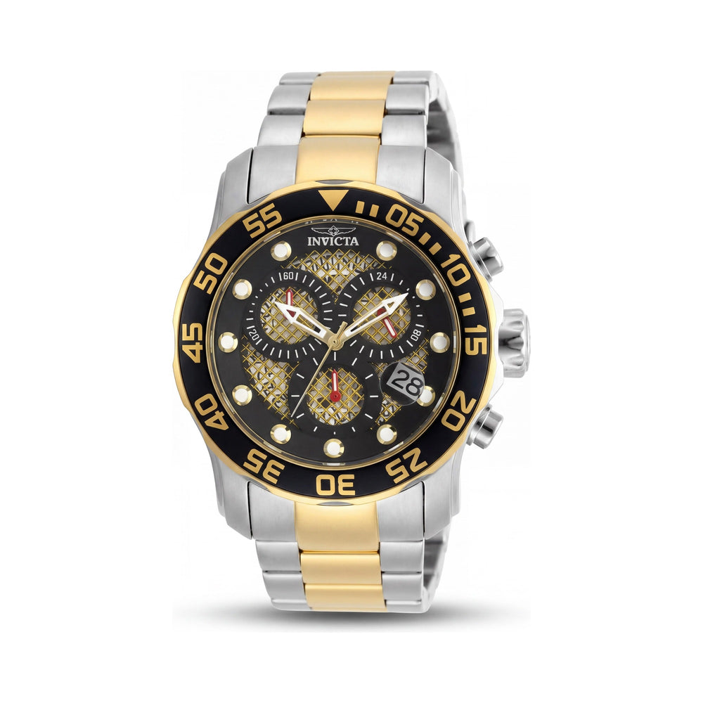 Invicta Pro Diver 19839 Reloj de buceo cronógrafo de acero inoxidable bitono para hombre con esfera negra y dorada de 49 mm